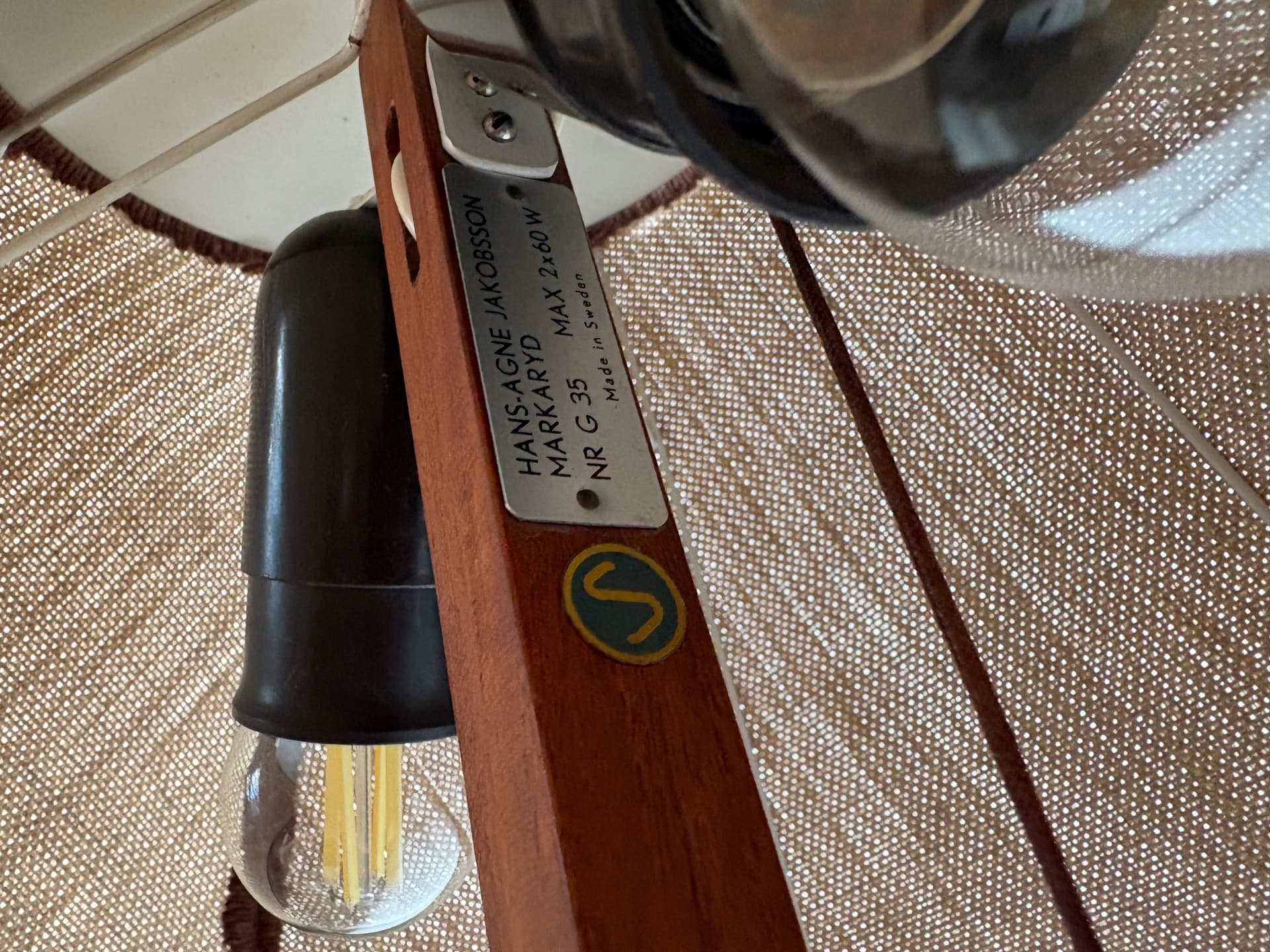 Lampa podłogowa G35, beżowy, drewno, proj. H.-A. Jakobsson, Svegards Markaryd, Szwecja, lata 60. - 82348