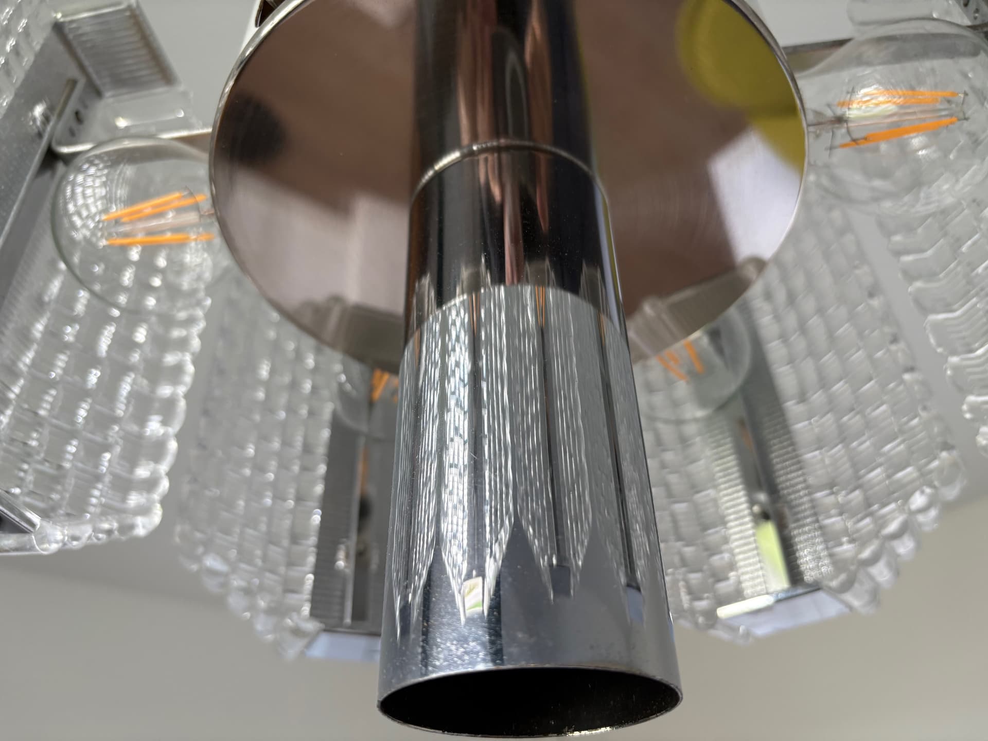 Żyrandol bębnowy, srebrny, szkło, stal chromowana, Kaiser Leuchten, Niemcy, lata 60. - 82444