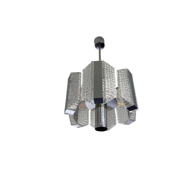 Żyrandol bębnowy, srebrny, szkło, stal chromowana, Kaiser Leuchten, Niemcy, lata 60. - WYMIARY