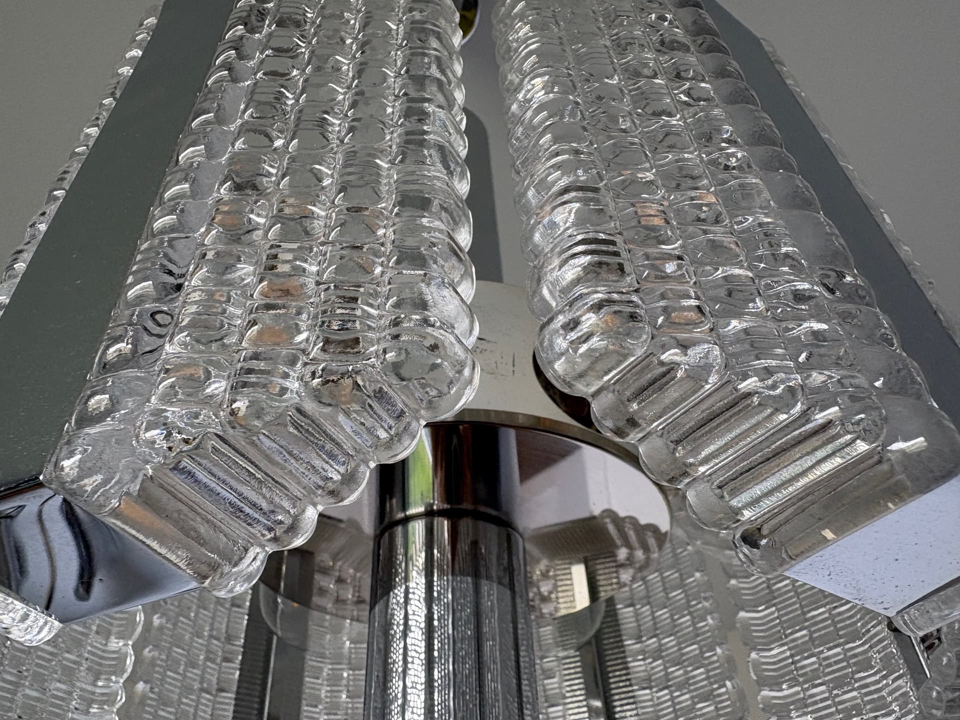 Żyrandol bębnowy, srebrny, szkło, stal chromowana, Kaiser Leuchten, Niemcy, lata 60. - 82447