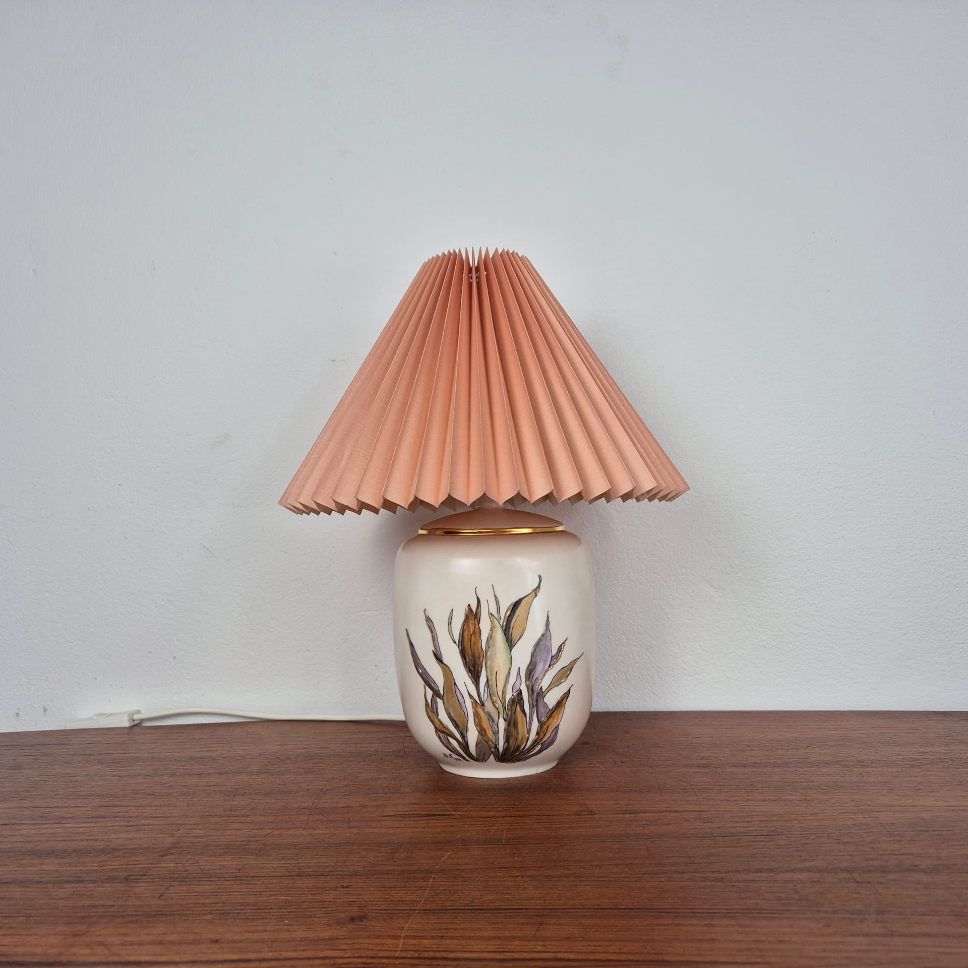 Porcelanowa lampa z plisowanym abażurem firmy Gerold, Niemcy, lata 90 - 82504