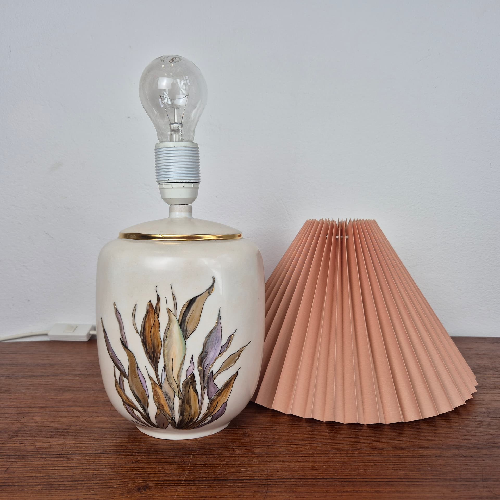 Porcelanowa lampa z plisowanym abażurem firmy Gerold, Niemcy, lata 90 - 82509