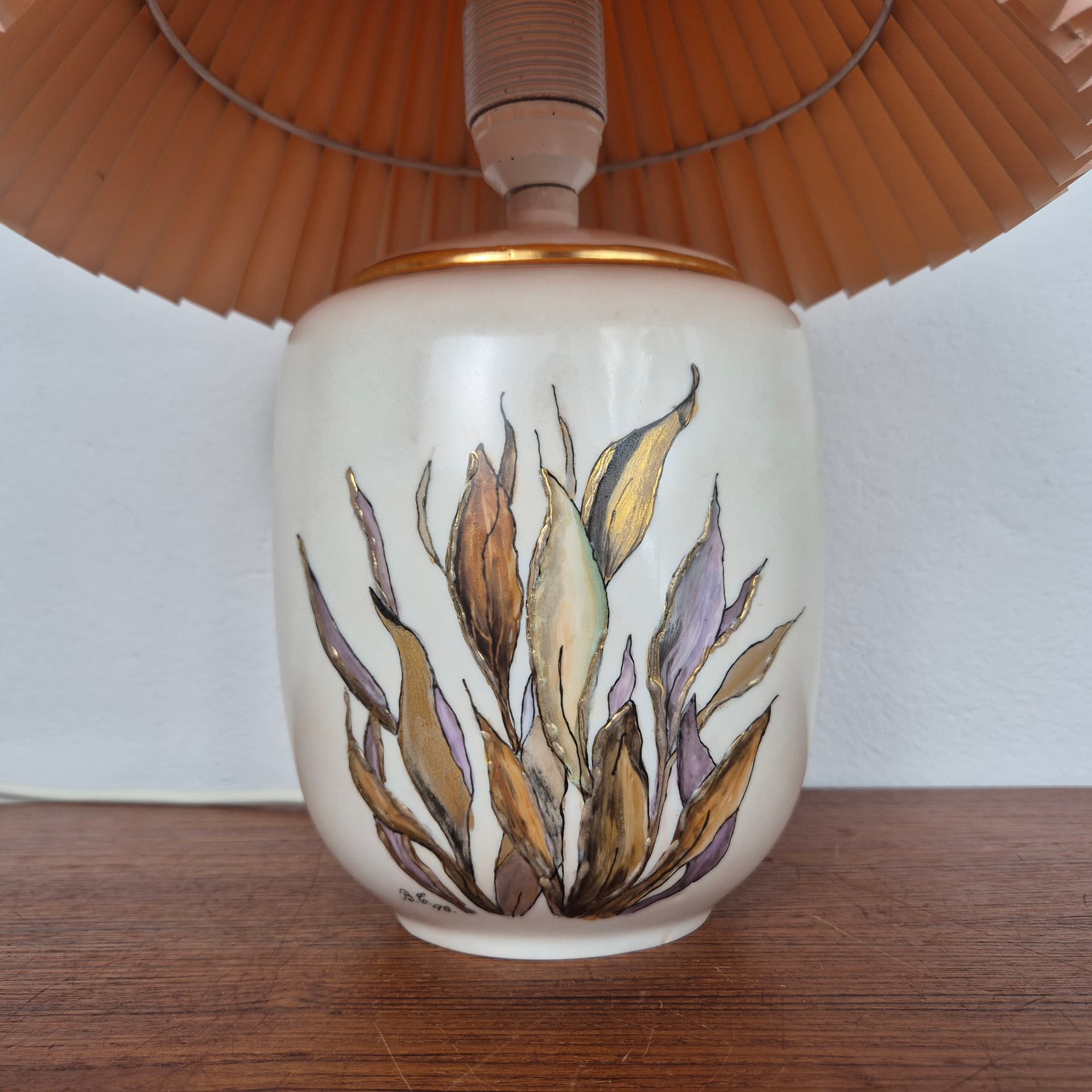 Porcelanowa lampa z plisowanym abażurem firmy Gerold, Niemcy, lata 90 - 82513