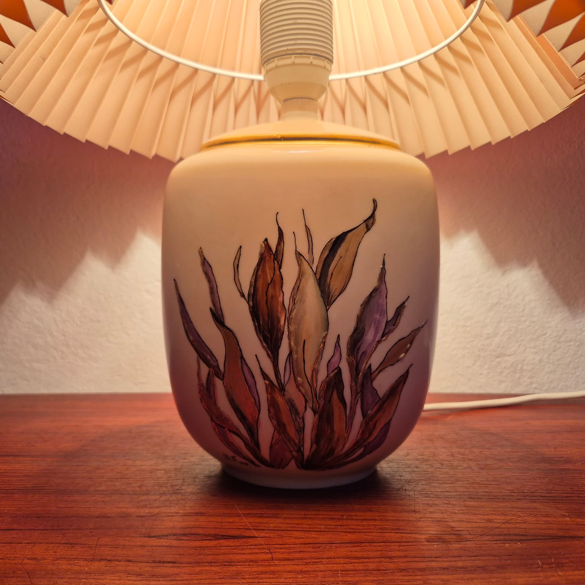 Porcelanowa lampa z plisowanym abażurem firmy Gerold, Niemcy, lata 90 - 82515