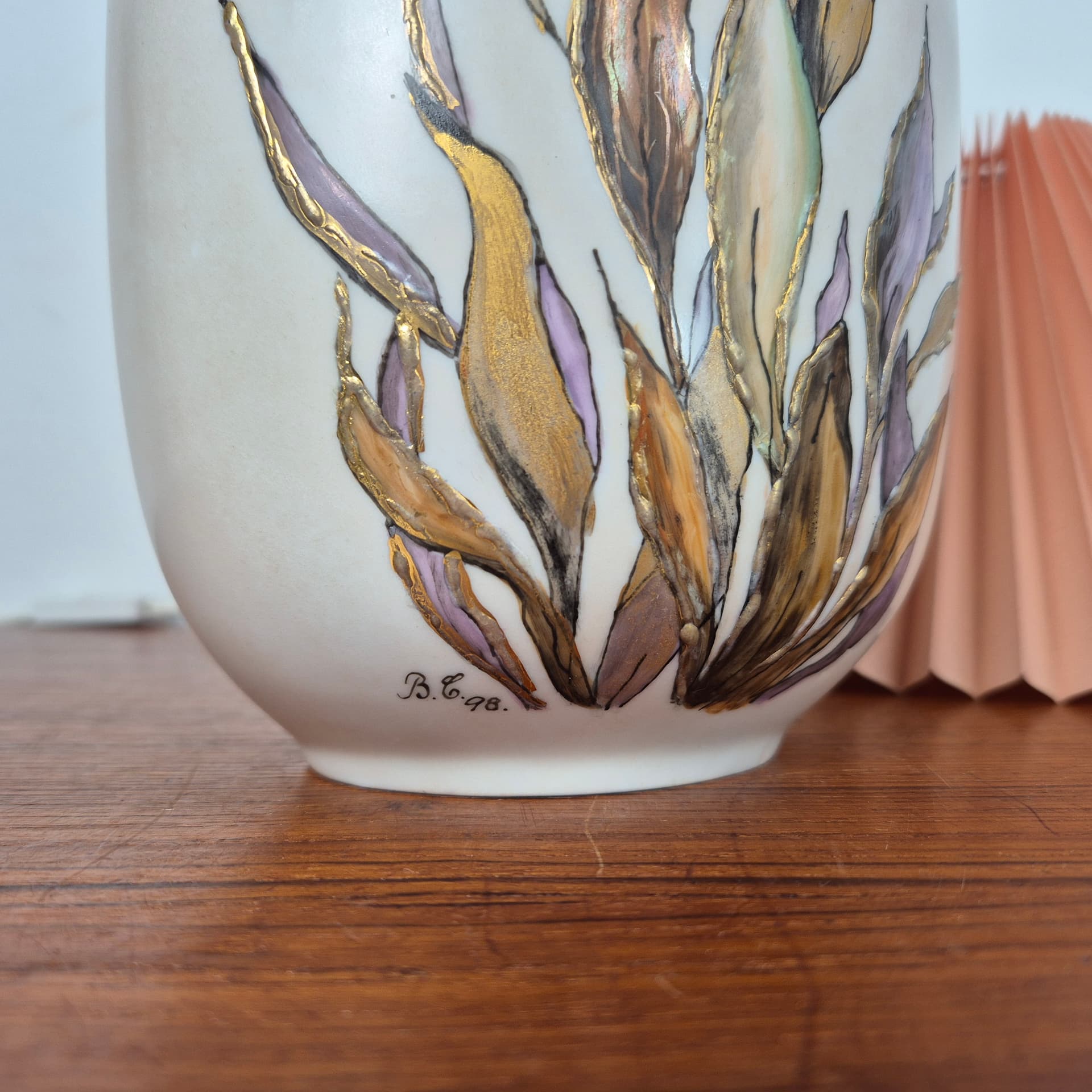 Porcelanowa lampa z plisowanym abażurem firmy Gerold, Niemcy, lata 90 - 82512