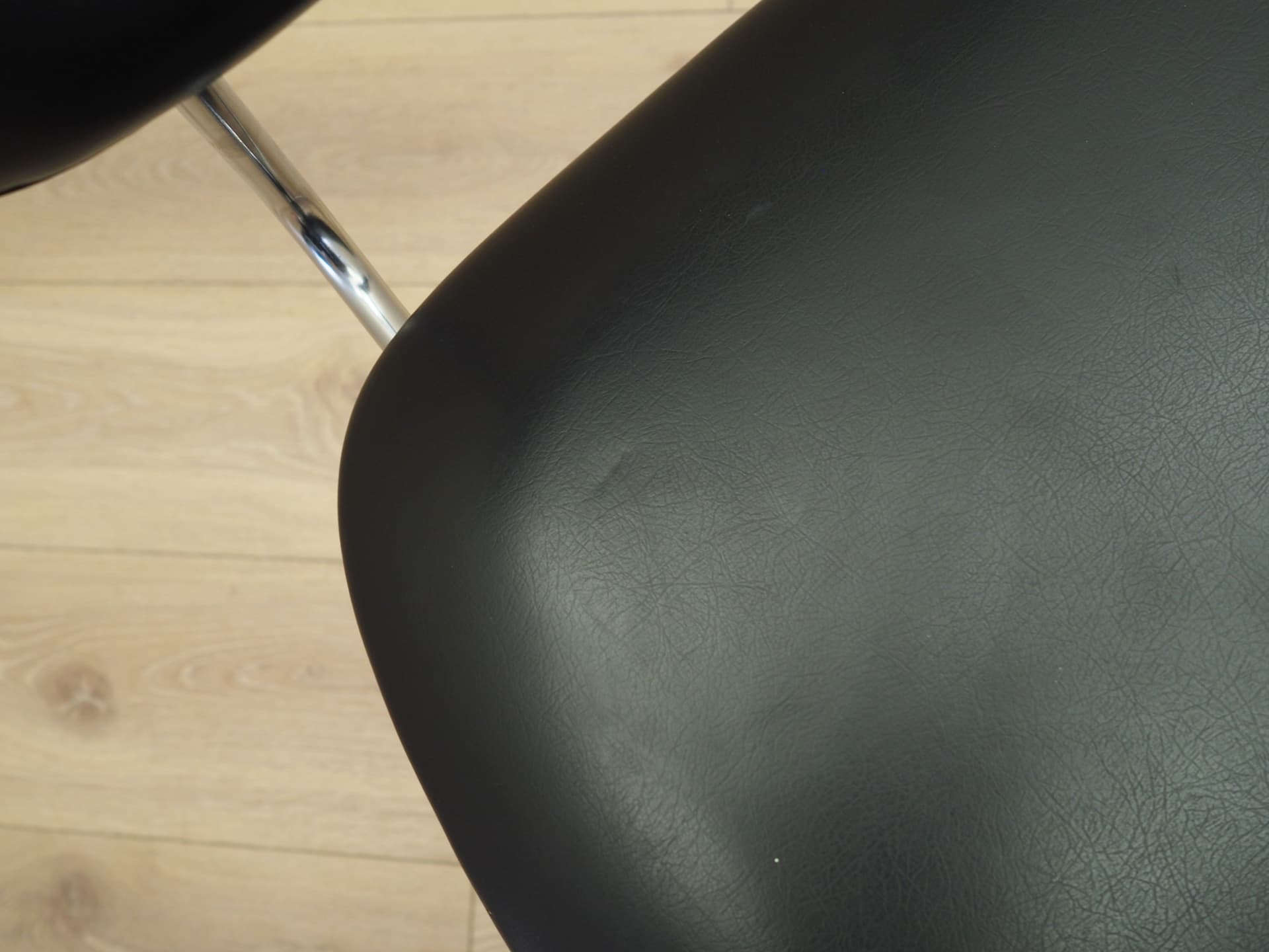 Chair, black, artificial leather, chromed metal, Italy, 1970s. - 82879