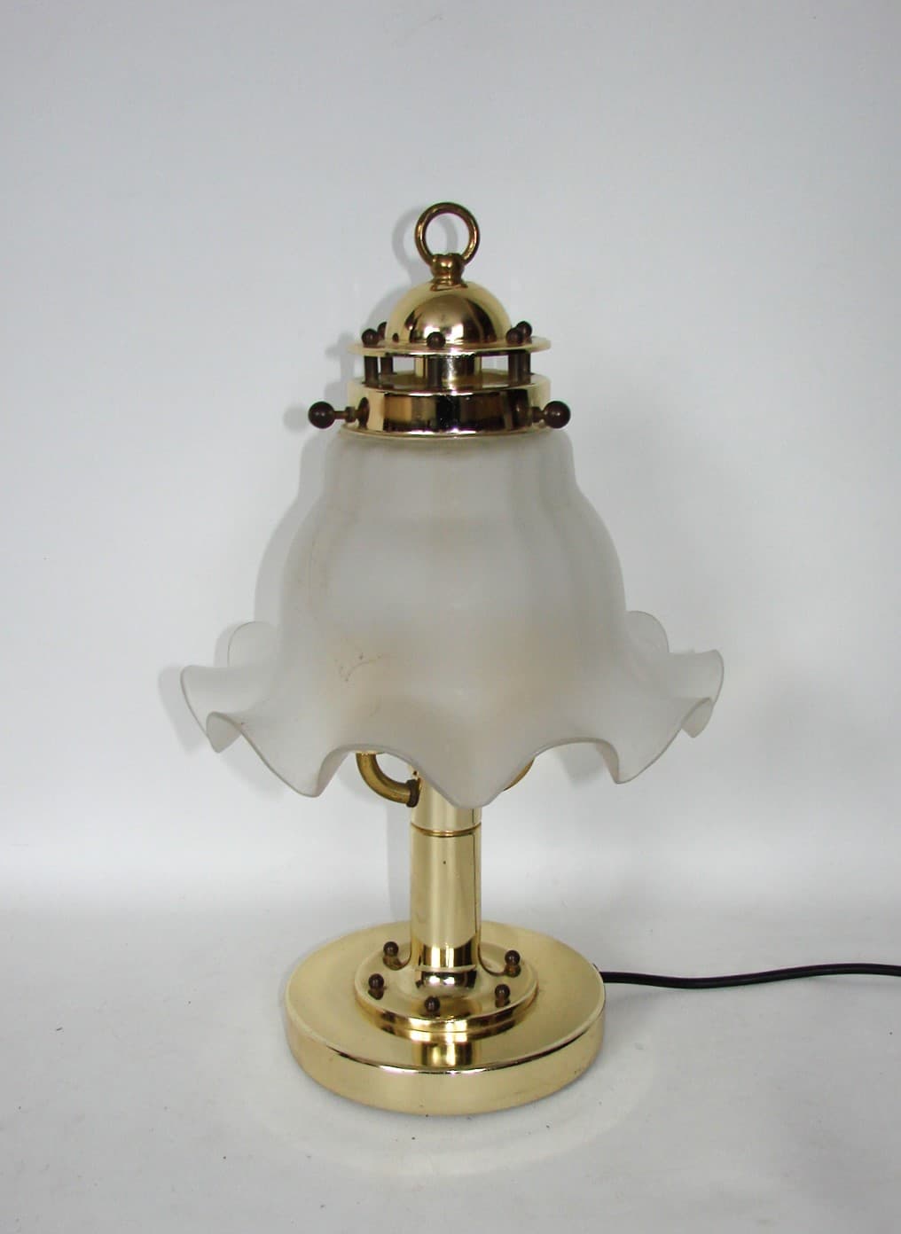 Lampka stołowa, mosiądz złoty, szkło białe, Peill & Putzler, Niemcy, lata 70. - 82911