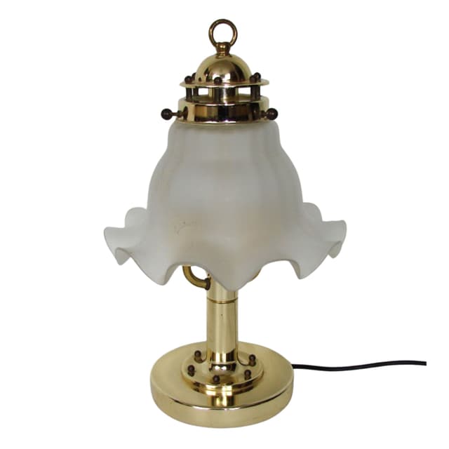 Lampka stołowa, mosiądz złoty, szkło białe, Peill & Putzler, Niemcy, lata 70. - WYMIARY