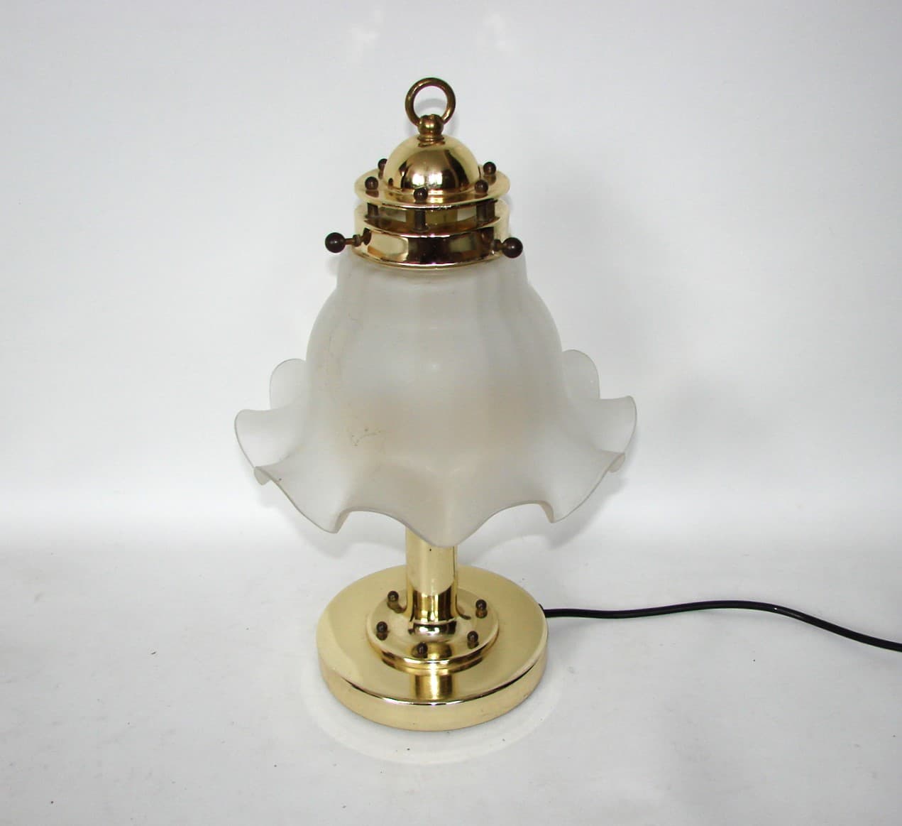 Lampka stołowa, mosiądz złoty, szkło białe, Peill & Putzler, Niemcy, lata 70. - 82910