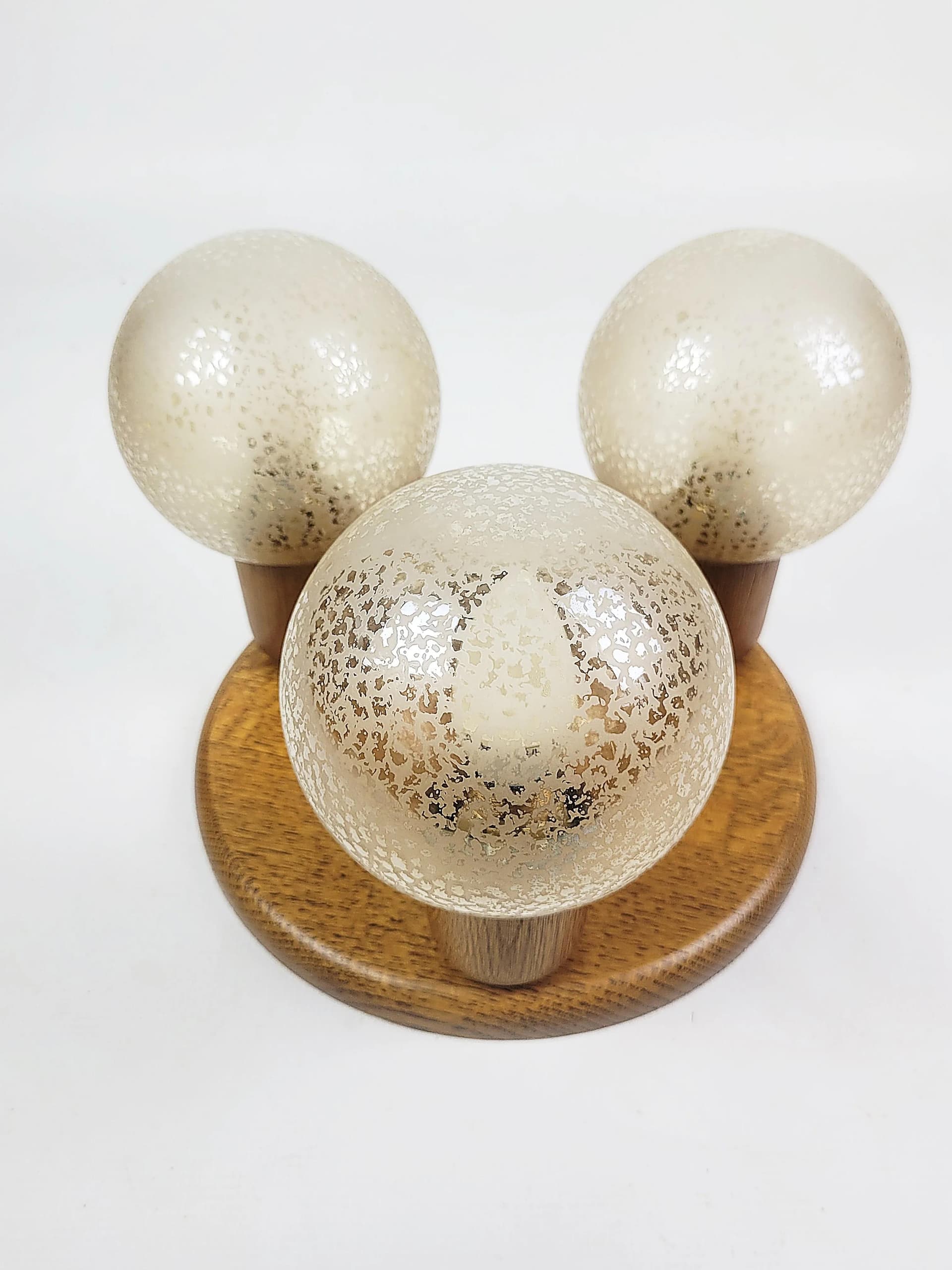 Walnut Ceiling Lamp with Globe Shades, Poland, 1970s - 83027