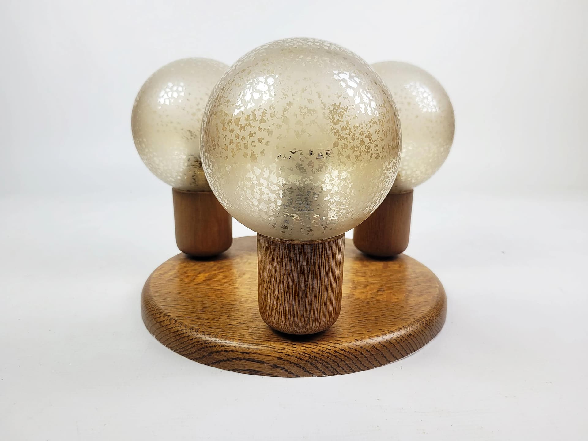 Walnut Ceiling Lamp with Globe Shades, Poland, 1970s - 83026