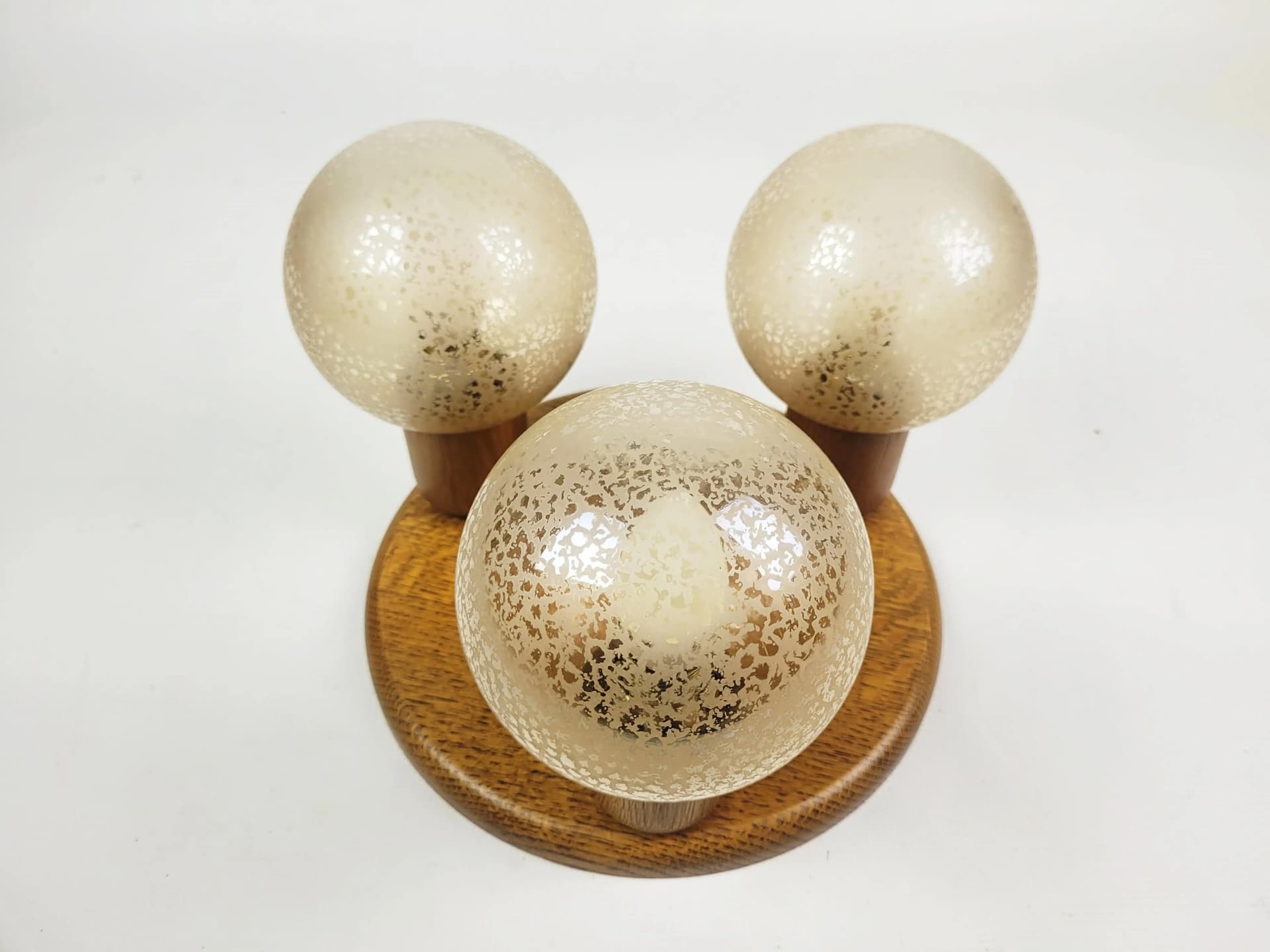 Walnut Ceiling Lamp with Globe Shades, Poland, 1970s - 83028