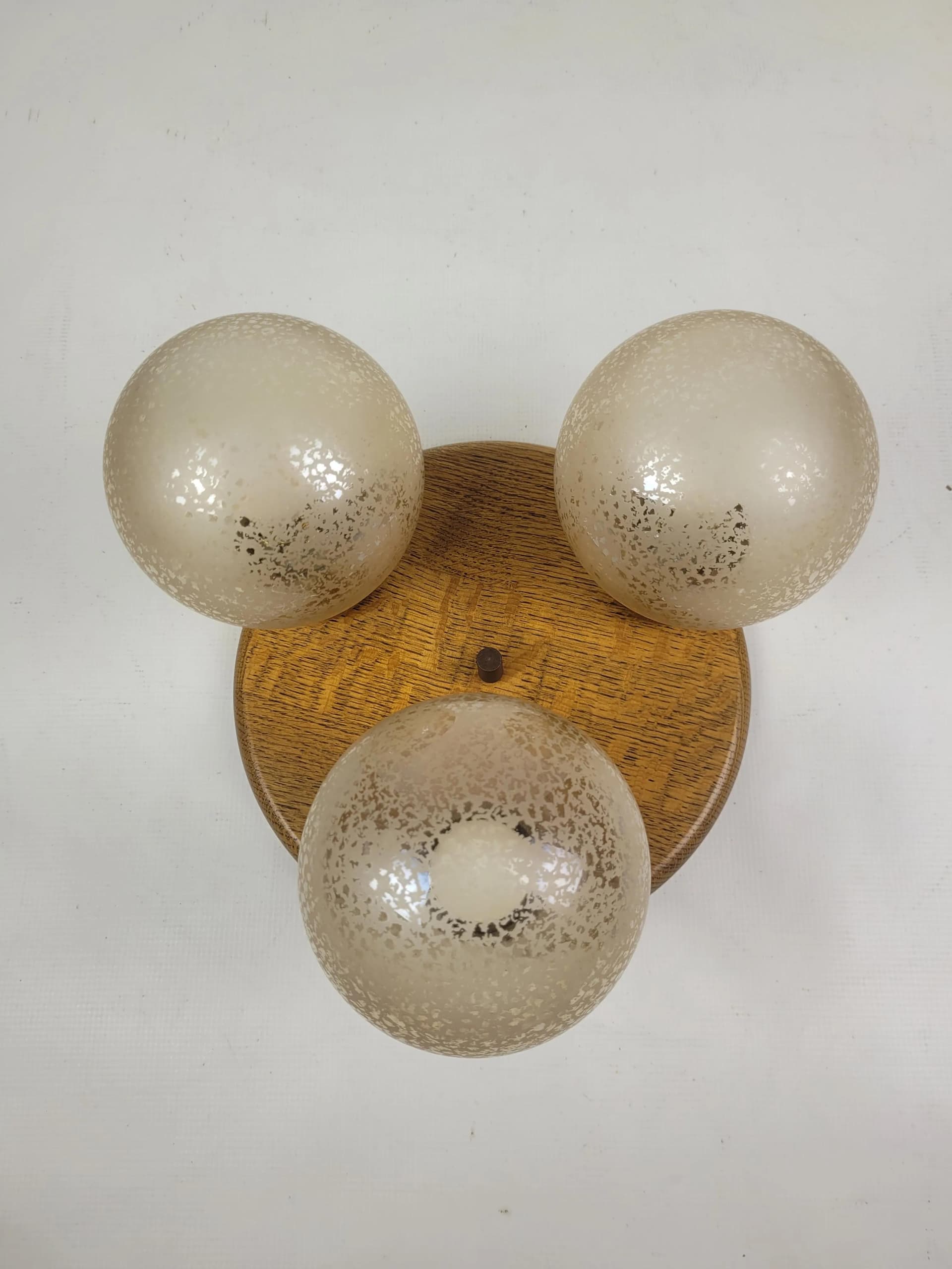 Walnut Ceiling Lamp with Globe Shades, Poland, 1970s - 83025