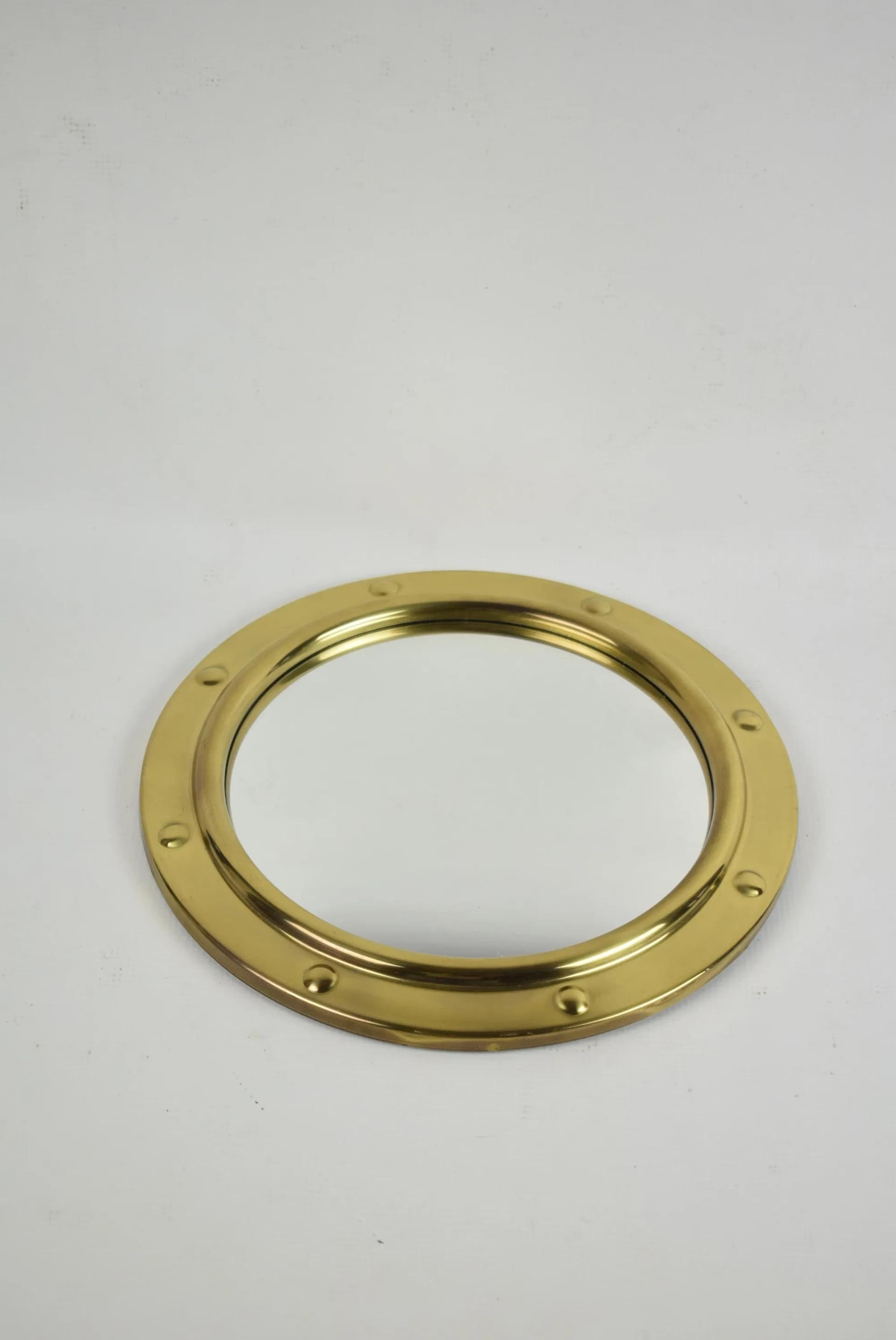 Golden Metal Convex Mirror, Poland, 1970s - 83008