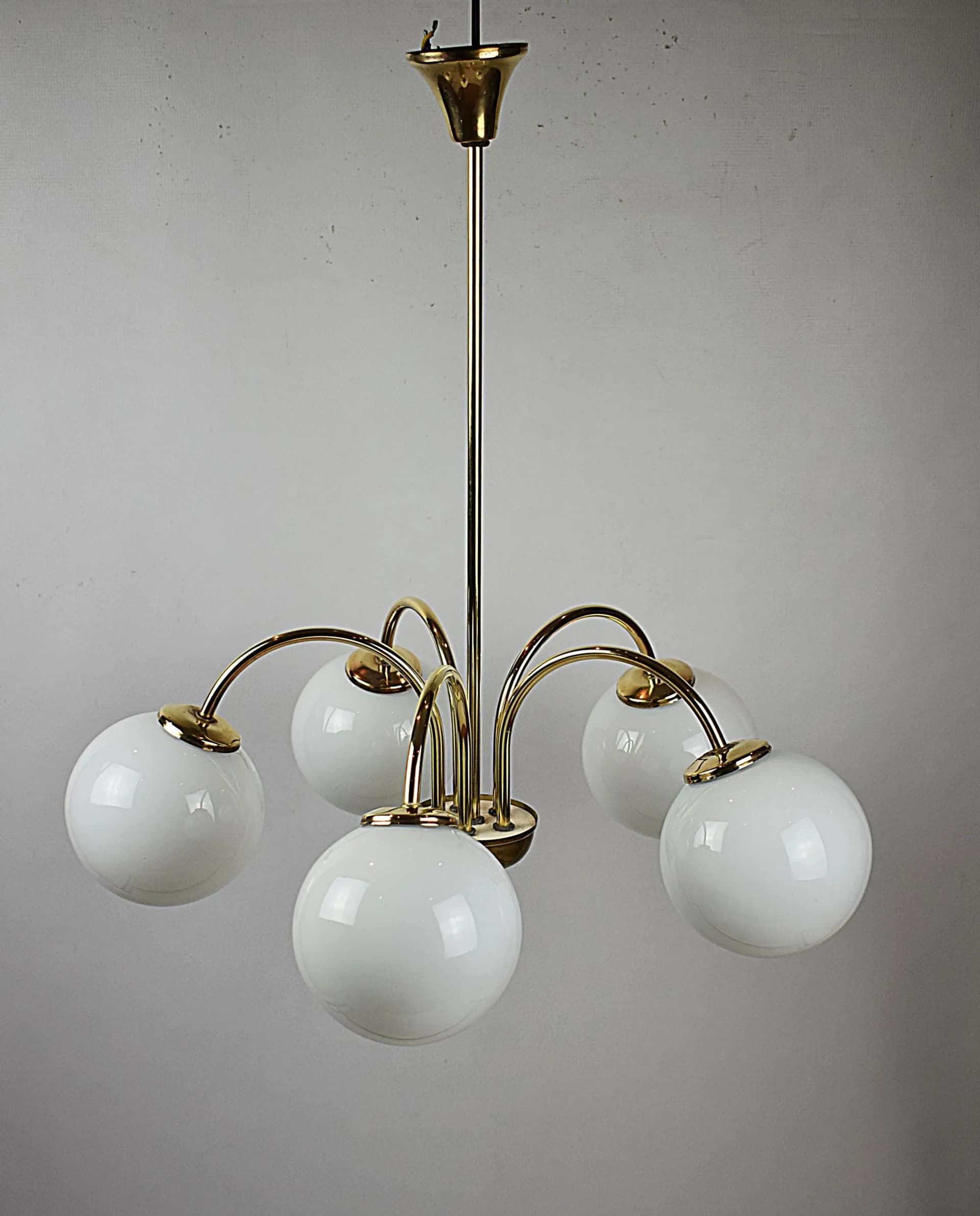 Mosiężny żyrandol pięcioramienny, Polska, lata 70. - 87260