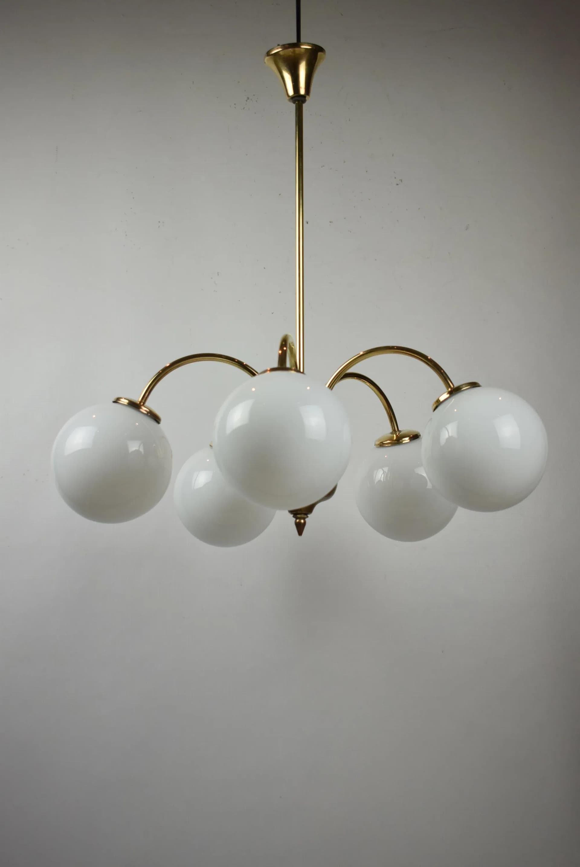 Mosiężny żyrandol pięcioramienny, Polska, lata 70. - 87263