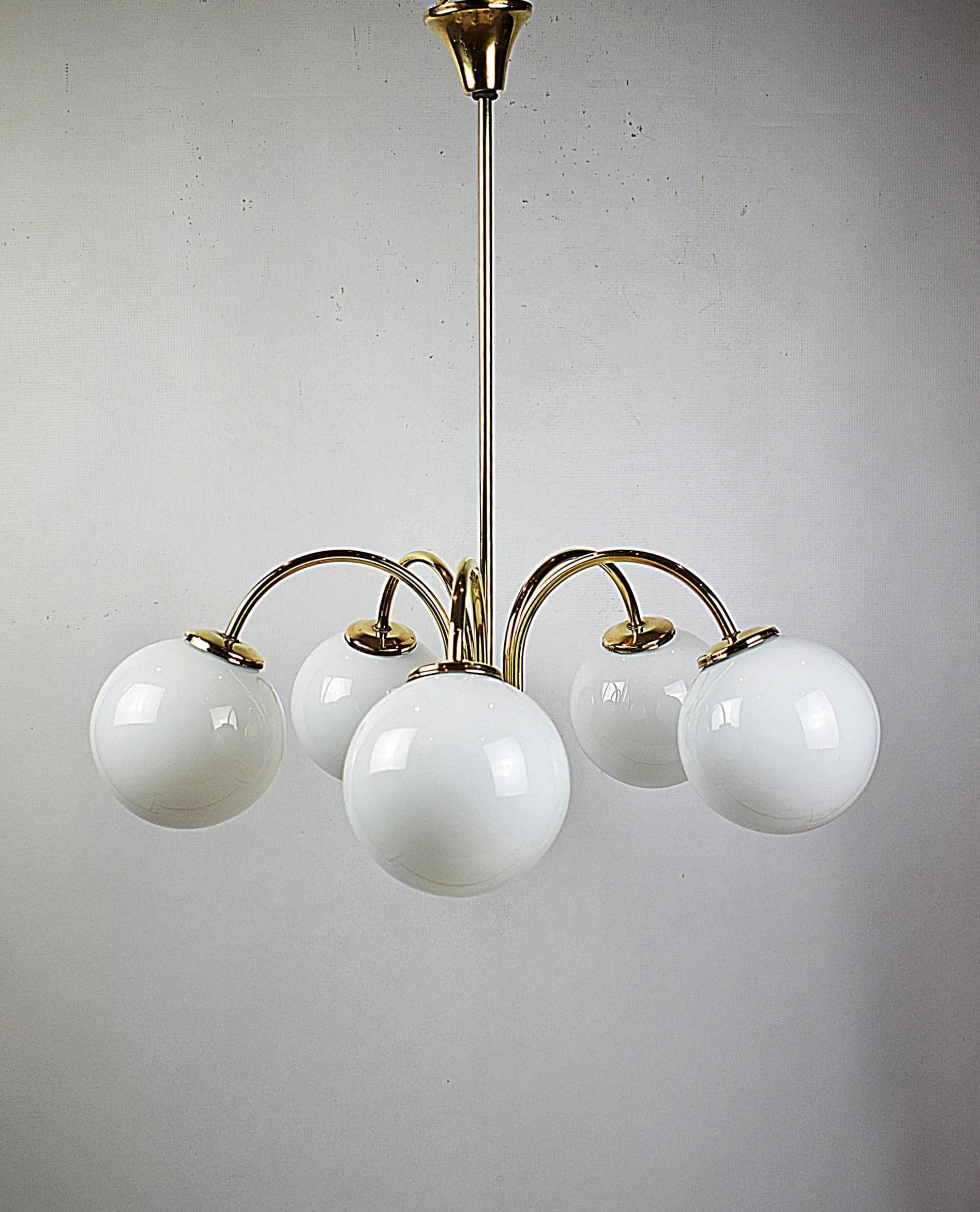 Mosiężny żyrandol pięcioramienny, Polska, lata 70. - 87265