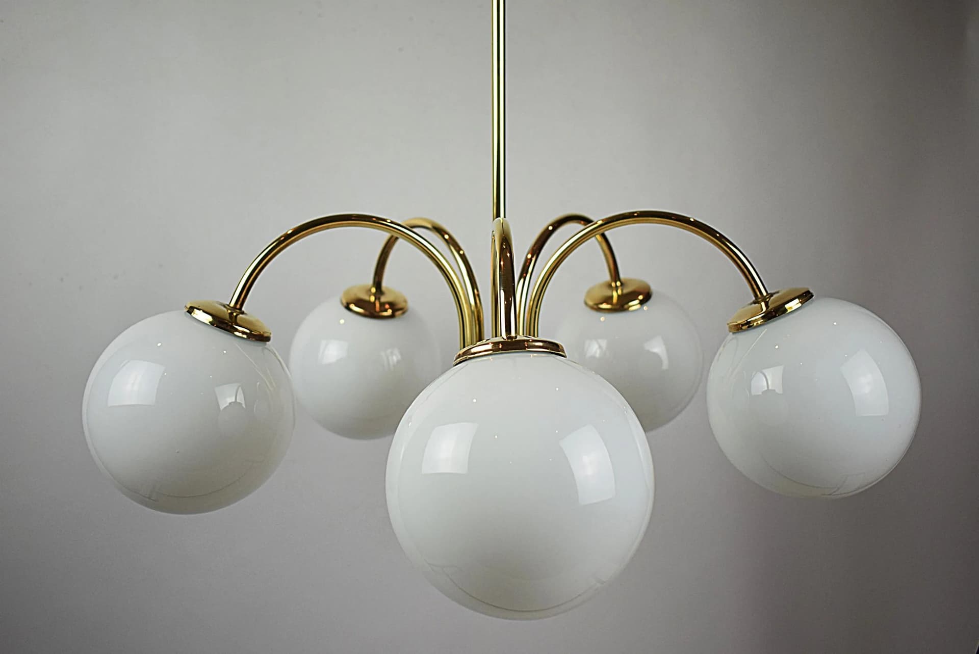 Mosiężny żyrandol pięcioramienny, Polska, lata 70. - 87261