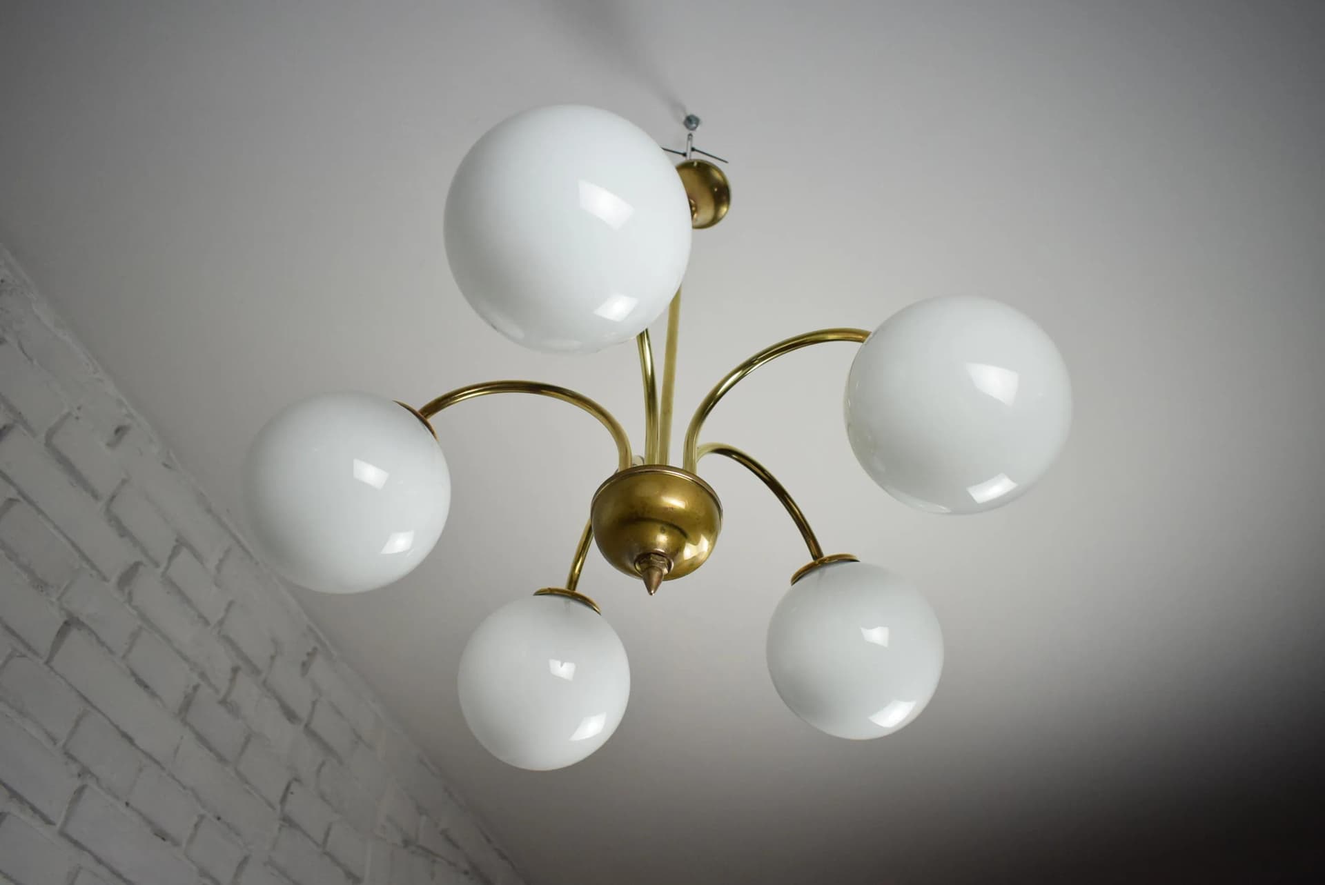 Mosiężny żyrandol pięcioramienny, Polska, lata 70. - 87266