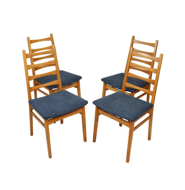 Brown Wooden Chairs with Dark Blue Upholstered Seats, Poland, 1970s - DIMENSION