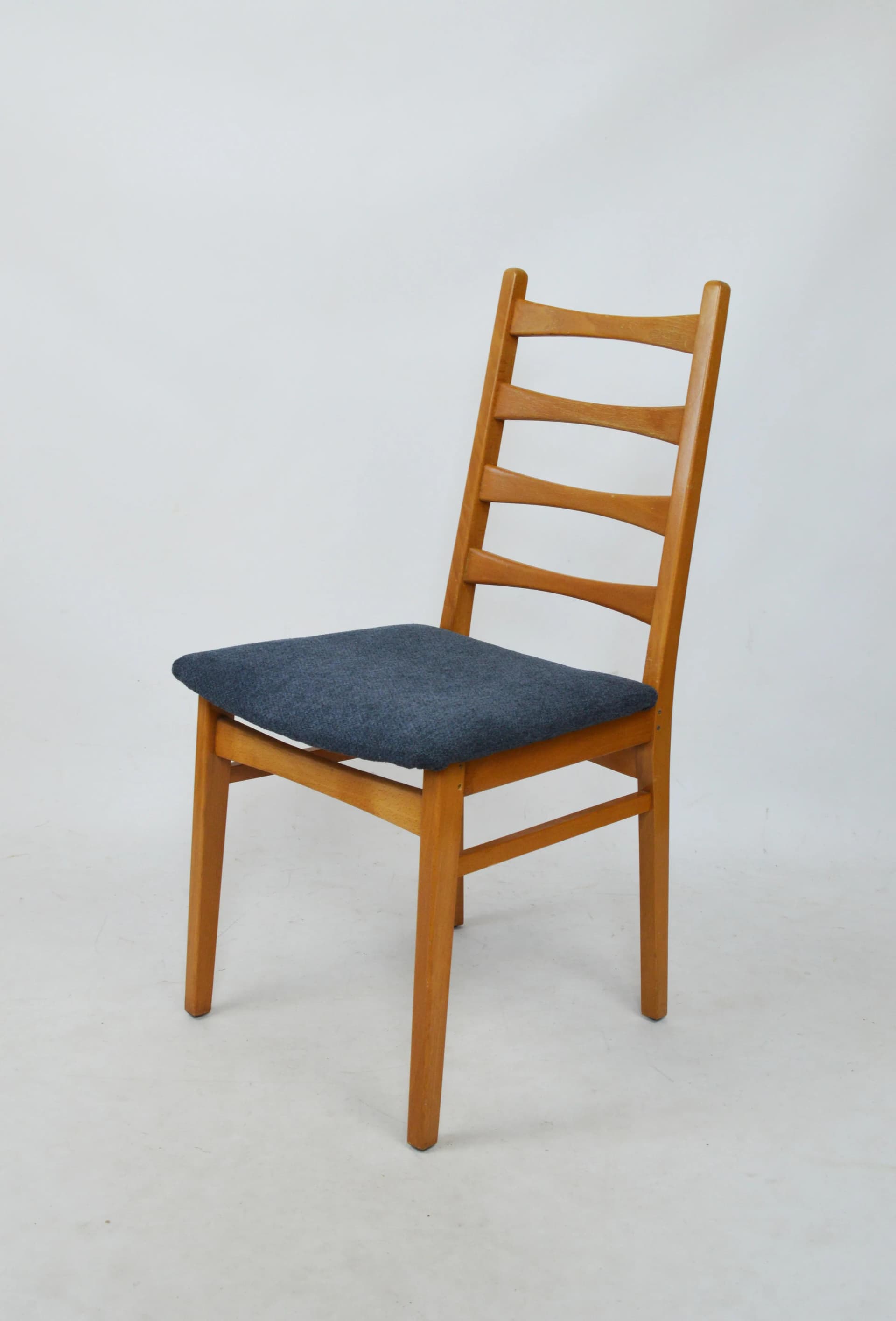 Brown Wooden Chairs with Dark Blue Upholstered Seats, Poland, 1970s - 87233