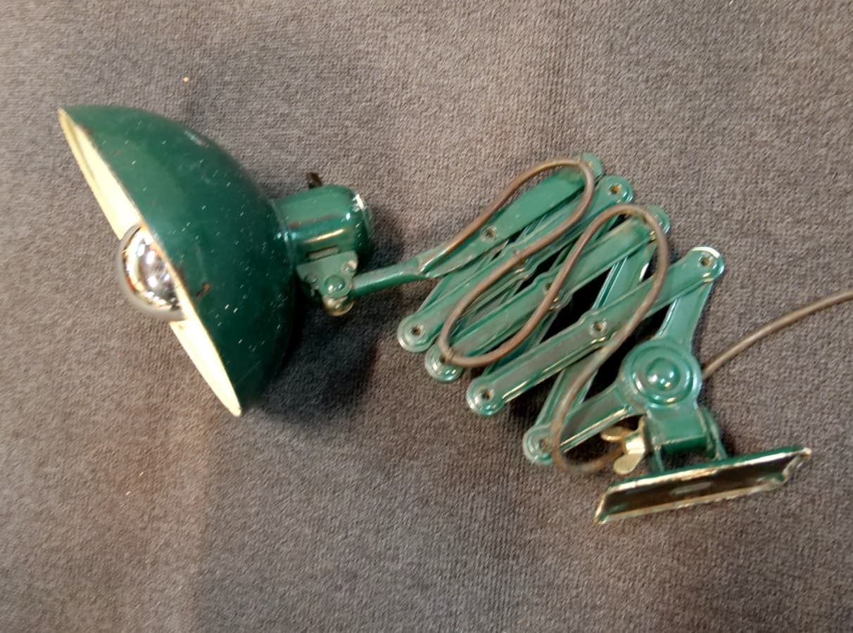 Lampa ścienna nożycowa Kaiser 6718, zielony, metal, proj. C. Dell, Kaiser Idell, Niemcy, lata 30. - 83120