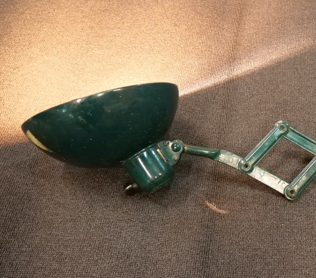 Lampa ścienna nożycowa Kaiser 6718, zielony, metal, proj. C. Dell, Kaiser Idell, Niemcy, lata 30. - 83123