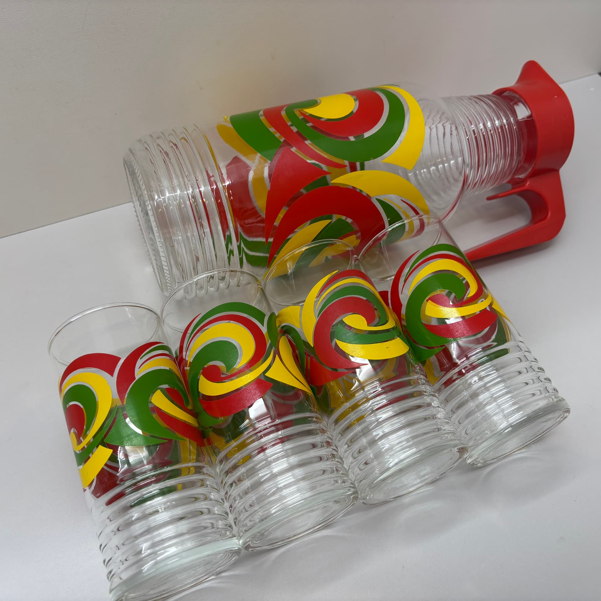 Zestaw szklanek i dzbanek, multikolor, szkło, Niemcy, lata 80. - 83160