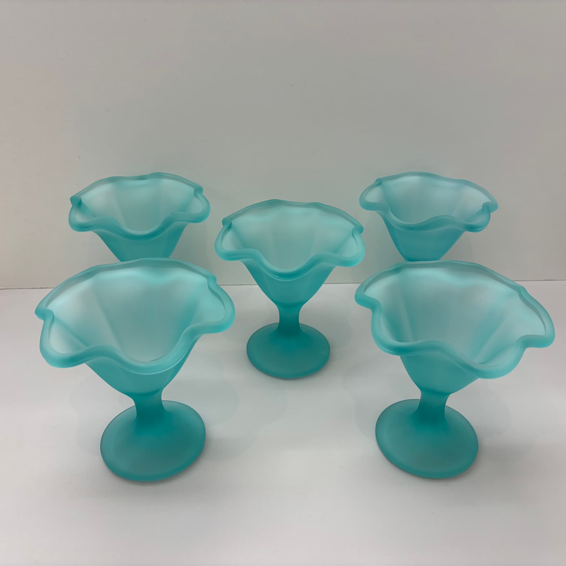 Set of dessert cups Miranda, turquoise glass, by H. Orvola, Italy, 1970s. - 83186