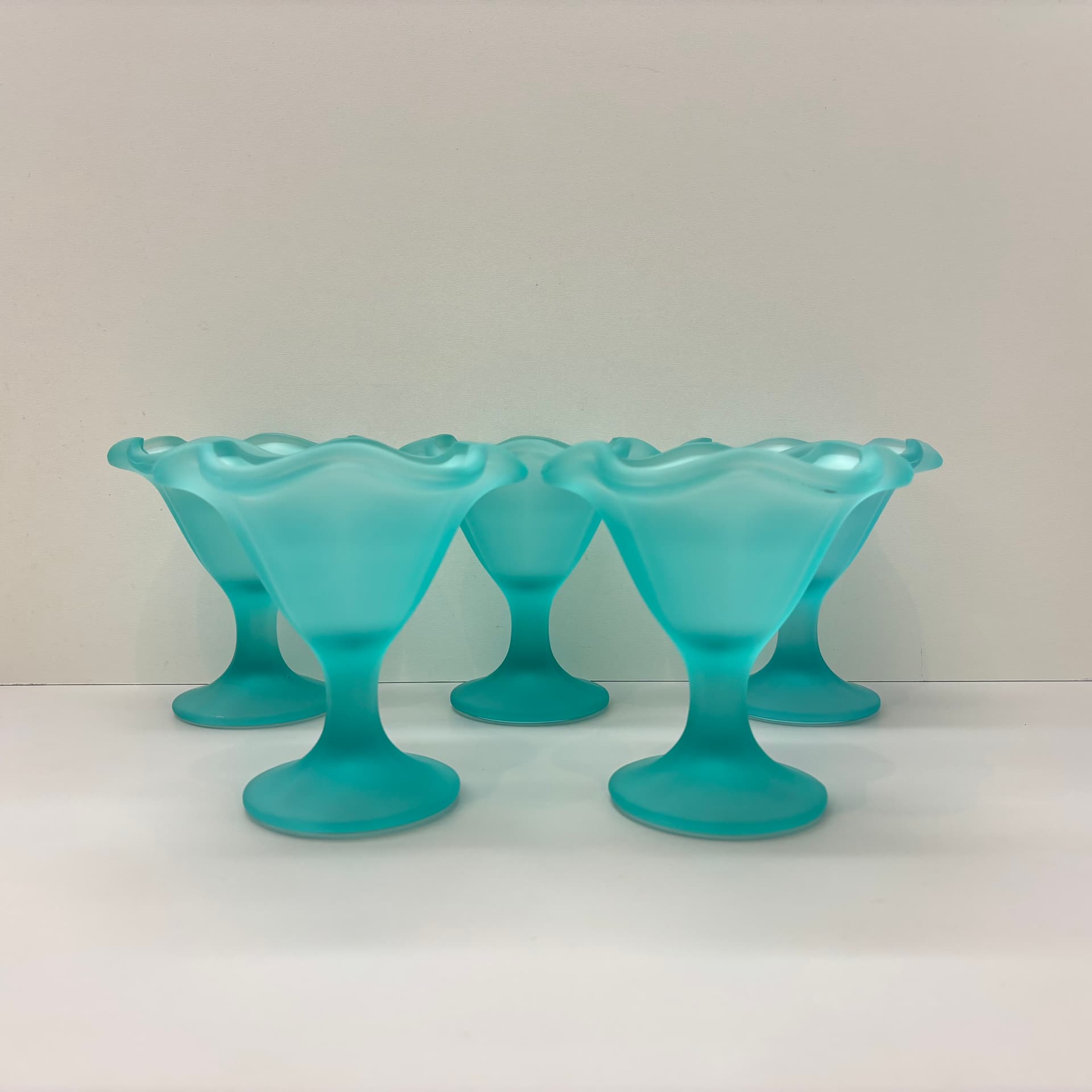 Set of dessert cups Miranda, turquoise glass, by H. Orvola, Italy, 1970s. - 83193