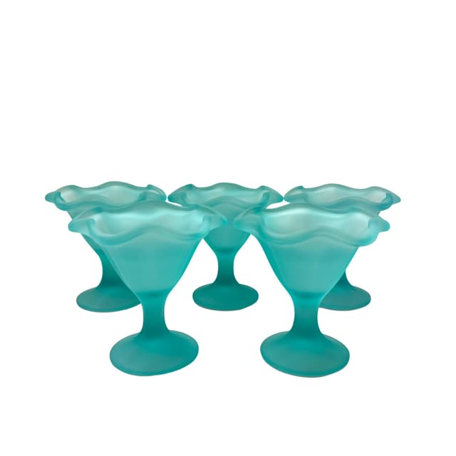 Set of dessert cups Miranda, turquoise glass, by H. Orvola, Italy, 1970s. - DIMENSION