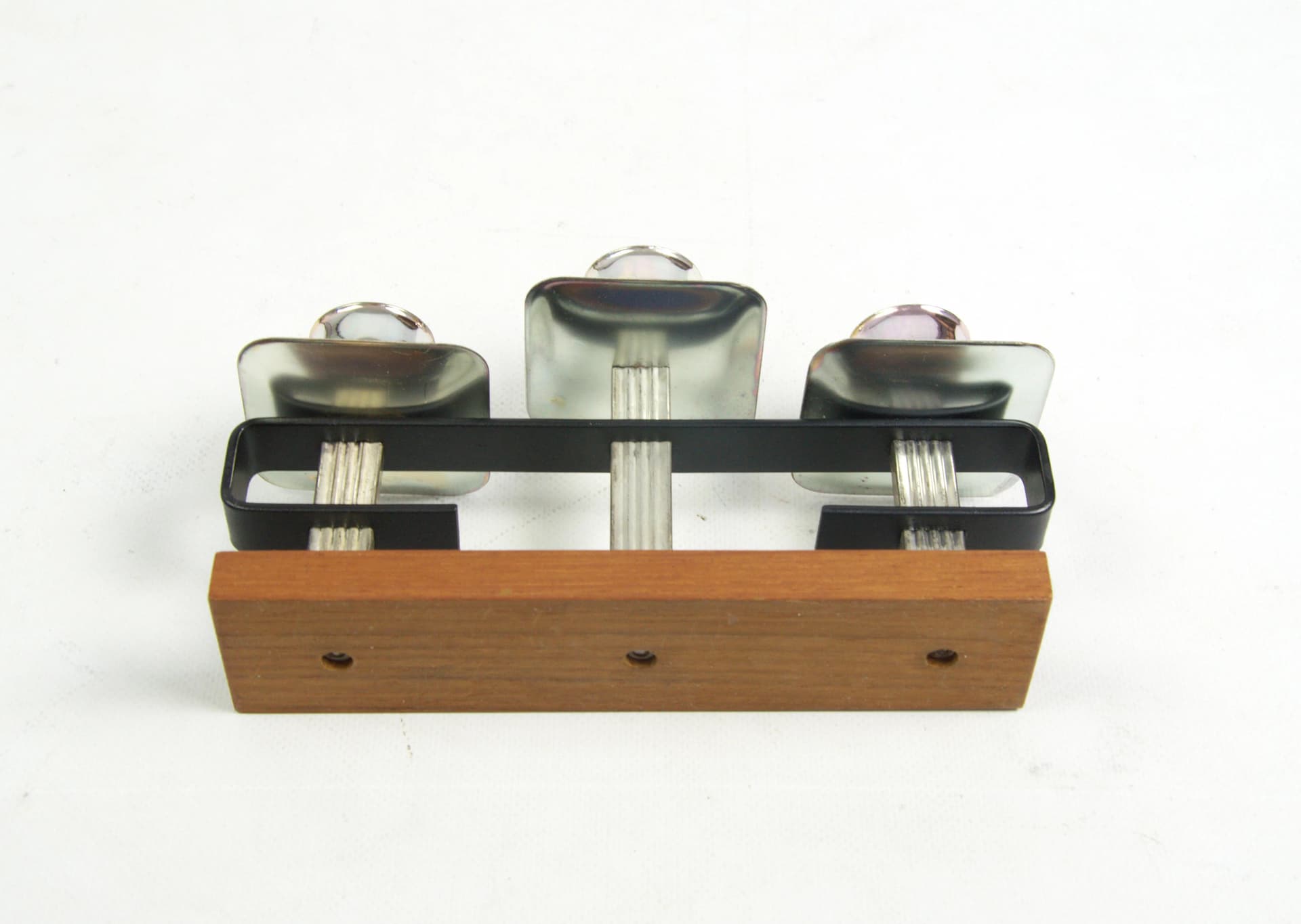 Candleholder, silver metal, brown wood, Poland, 1970s. - 87100