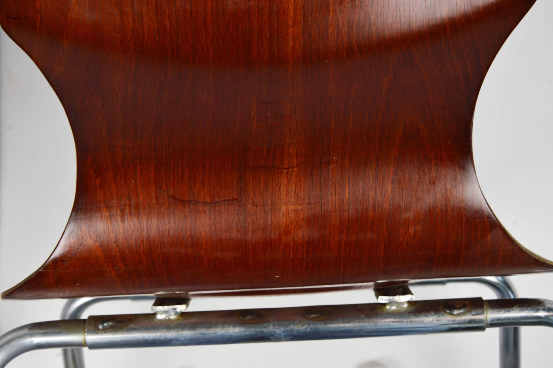 Para krzeseł dziecięcych Flototto, sklejka gięta brązowa, stal chromowana, proj. F. Flototto, Niemcy, lata 60. - 87048