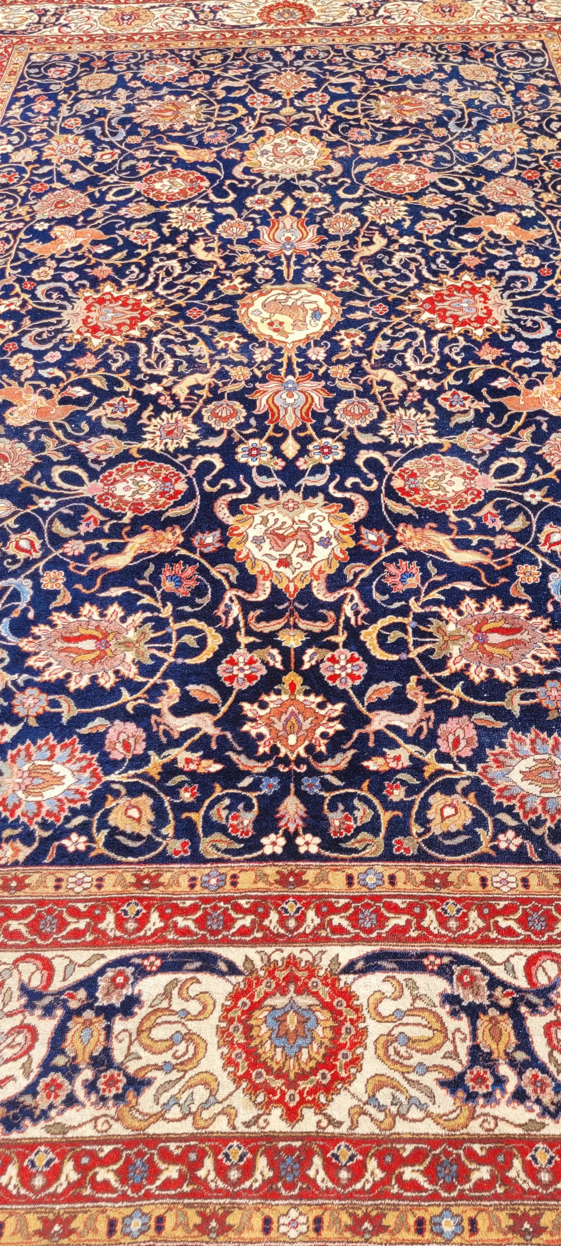 Dywan Isfahan, 250x355 cm, granatowy, wełna, Iran, lata 60. - 89241