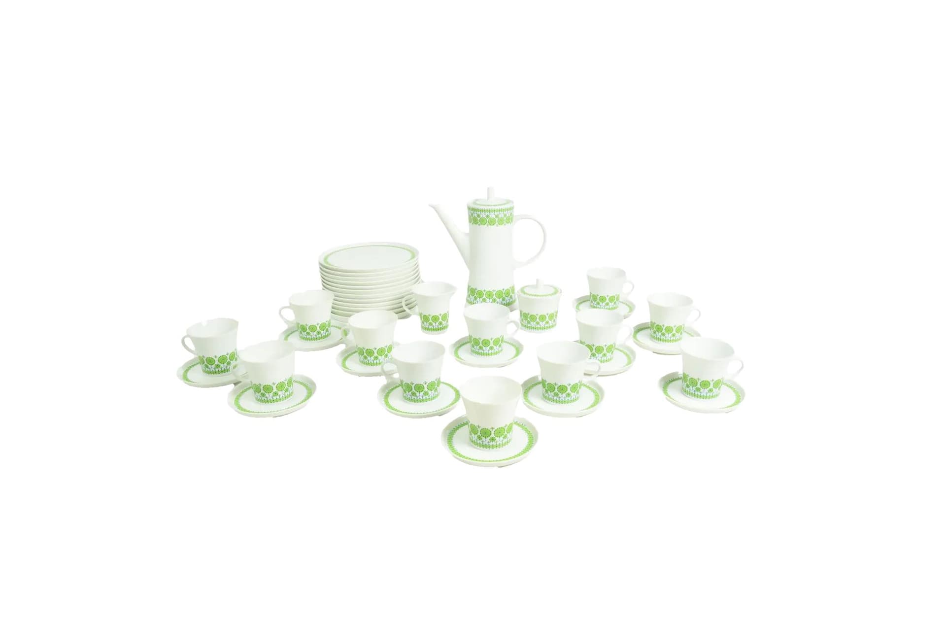 Serwis kawowy, Melitta, porcelana biała zielona, Niemcy, lata 70.