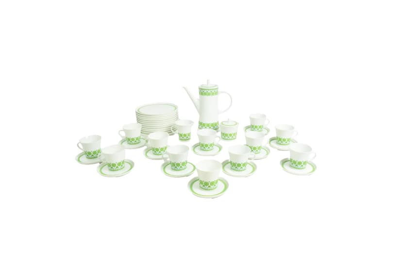 Serwis kawowy, Melitta, porcelana biała zielona, Niemcy, lata 70.