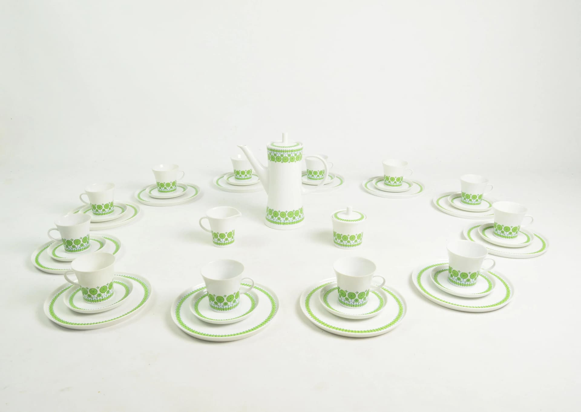 Serwis kawowy, Melitta, porcelana biała zielona, Niemcy, lata 70. - 87013