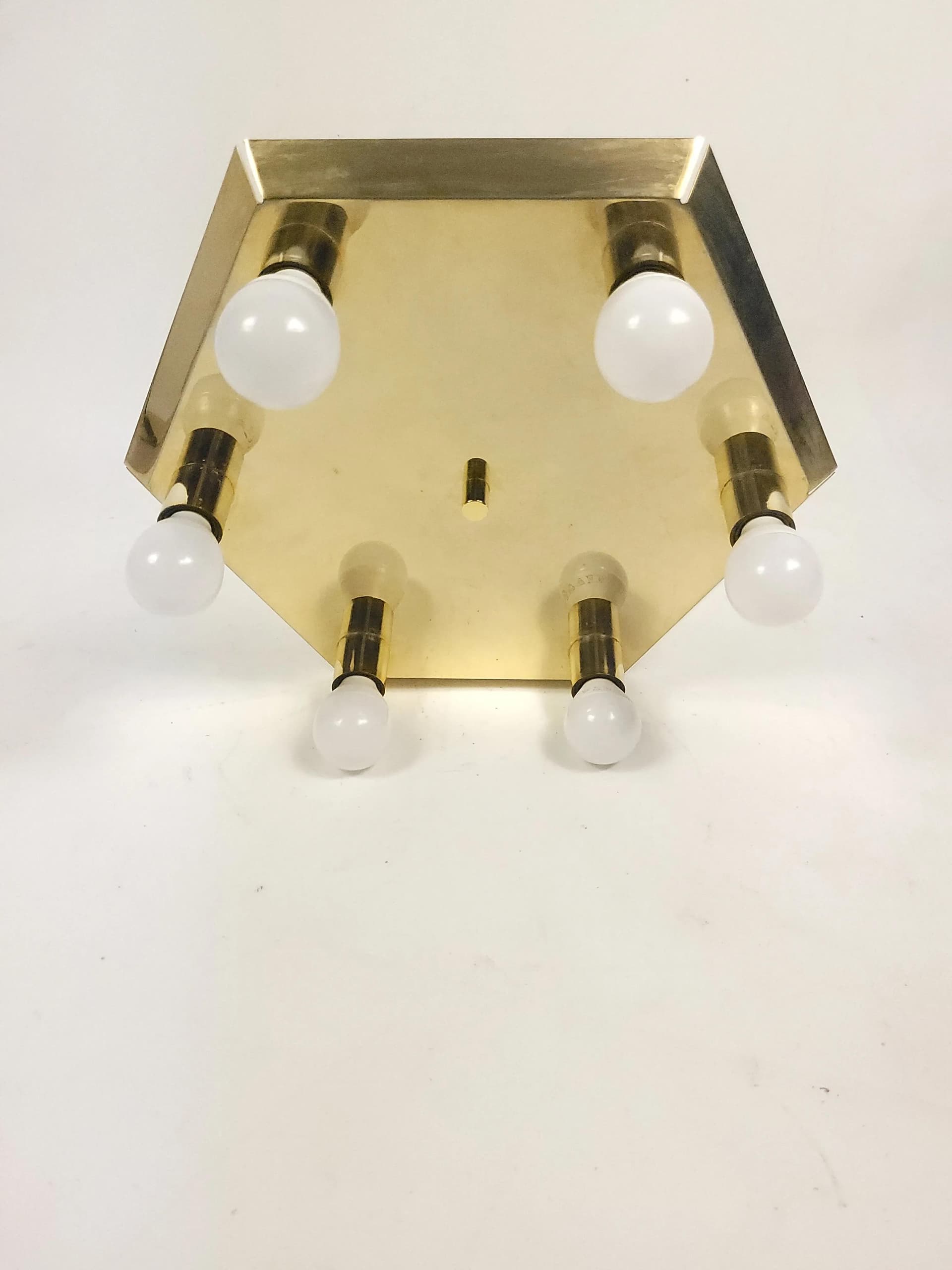 Ceiling lamp, golden metal, Poland, 1970s. - 86993