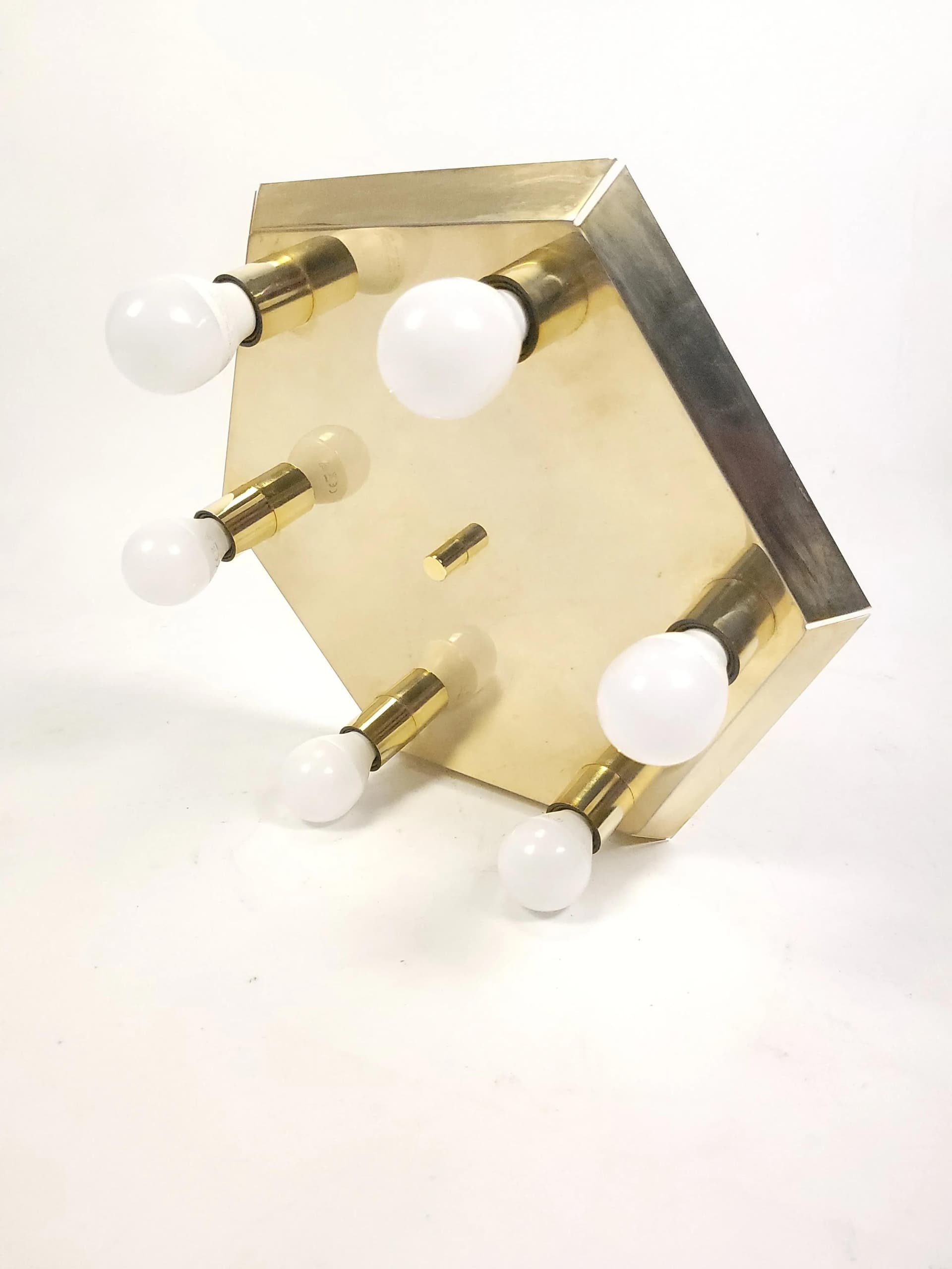 Ceiling lamp, golden metal, Poland, 1970s. - 86989