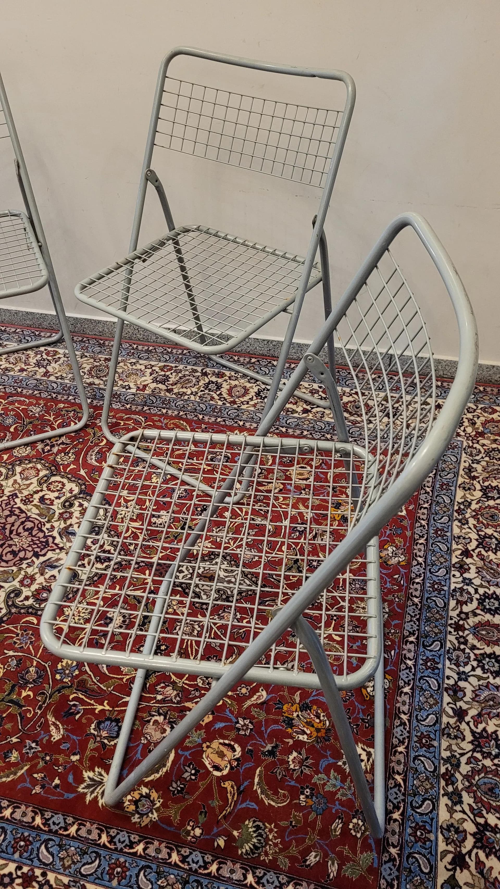 Komplet składanych krzeseł, stal szara, Szwecja, lata 80. - 89214