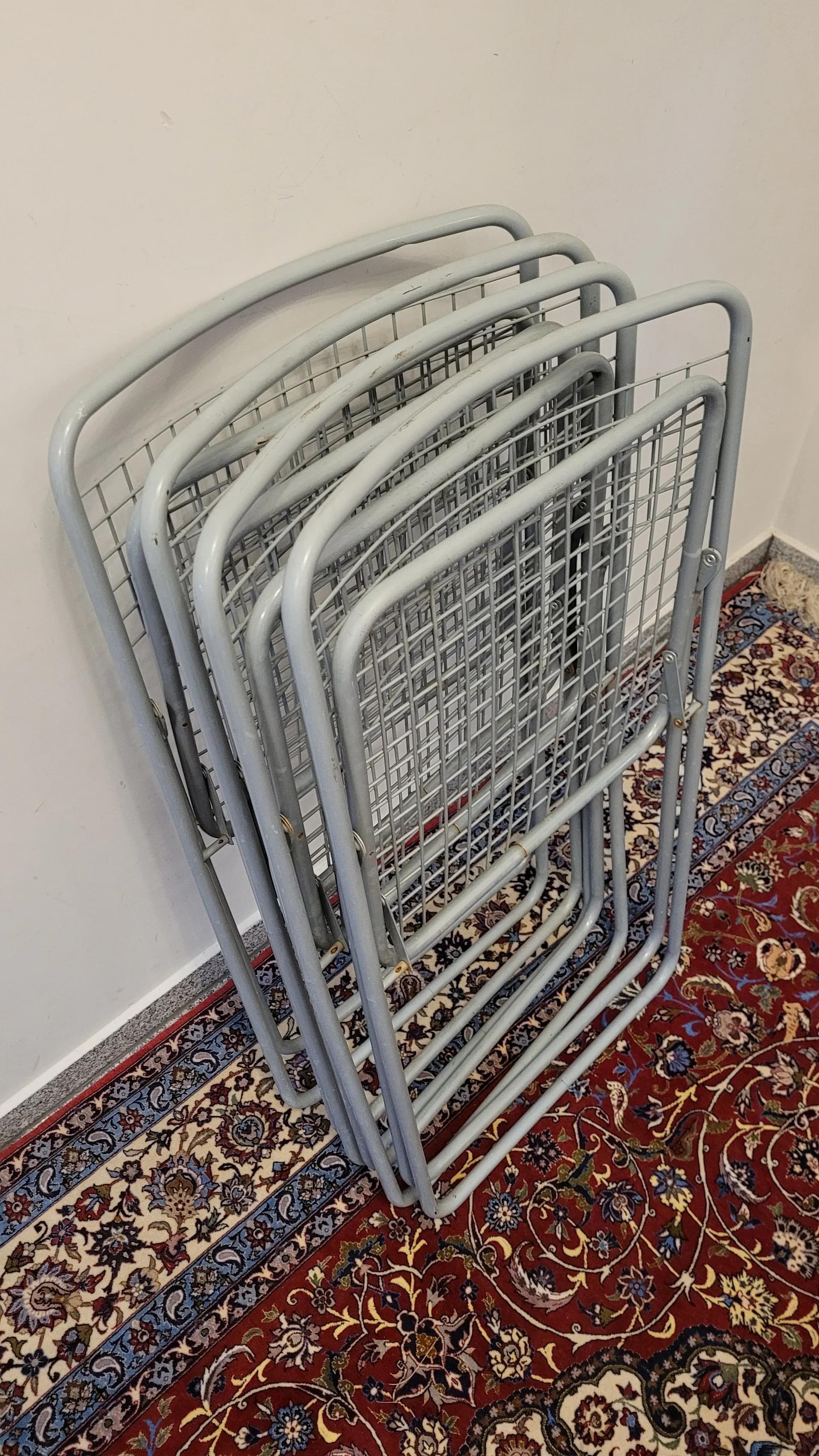 Komplet składanych krzeseł, stal szara, Szwecja, lata 80. - 89216