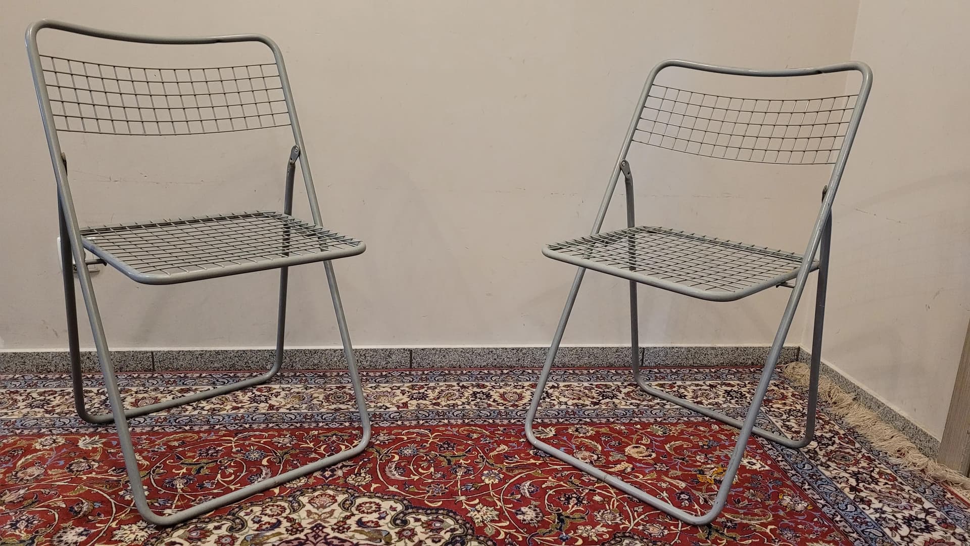 Komplet składanych krzeseł, stal szara, Szwecja, lata 80. - 89218