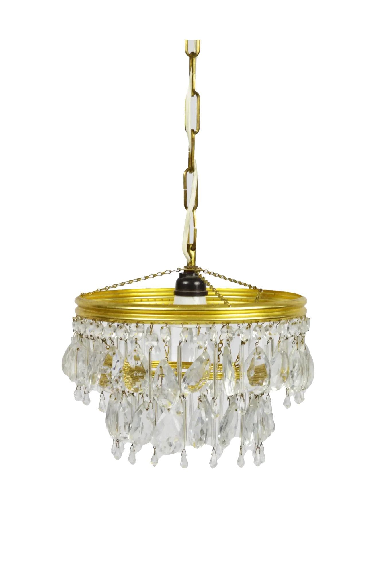 Żyrandol, złoty, metal, szkło, Polska, lata 70.