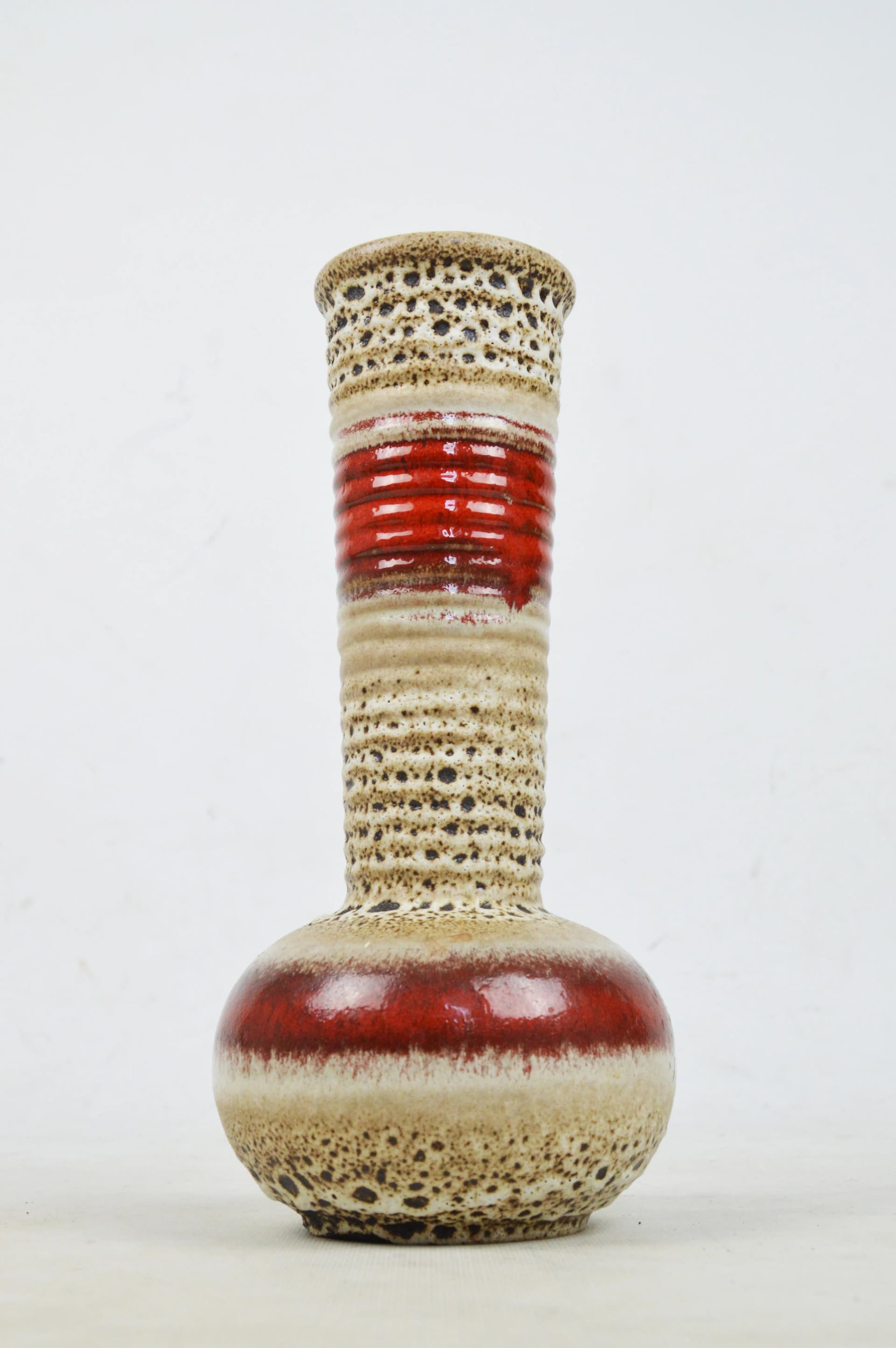 Wazon Fat Lava, beżowy czerwony, ceramika, Niemcy, lata 70. - 86944