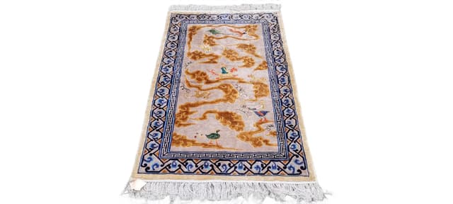 Dywan orientalny, jedwab beżowy, Chiny, początek XX w., 125x235cm - WYMIARY