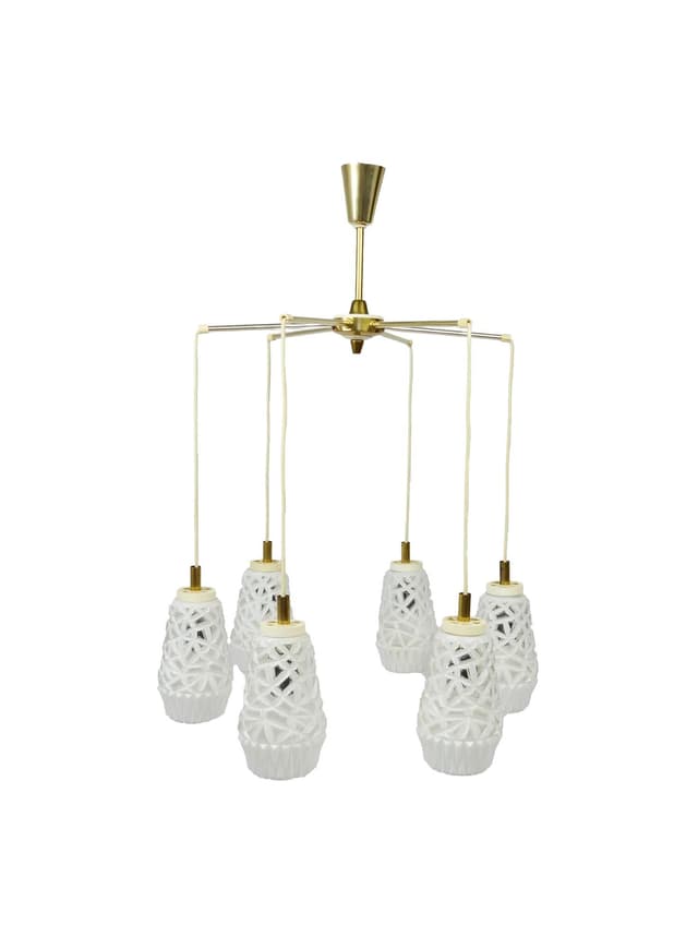 Lampa kaskadowa, szkło białe, metal, Polska, lata 70. - WYMIARY