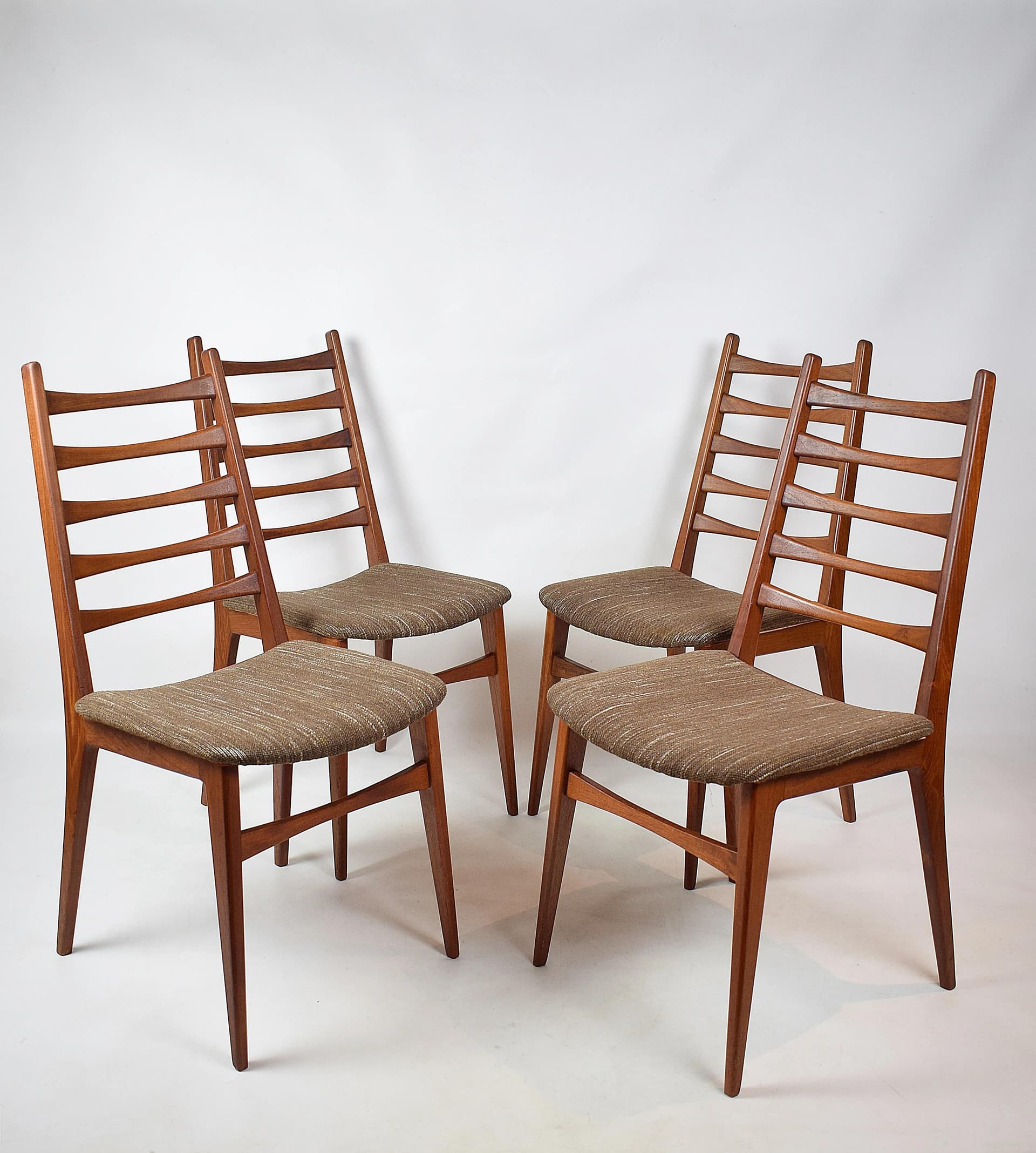Komplet krzeseł, teak brązowy jasny, wełna beżowa, Benze Sitzmöbel, Niemcy, lata 50. - 86862