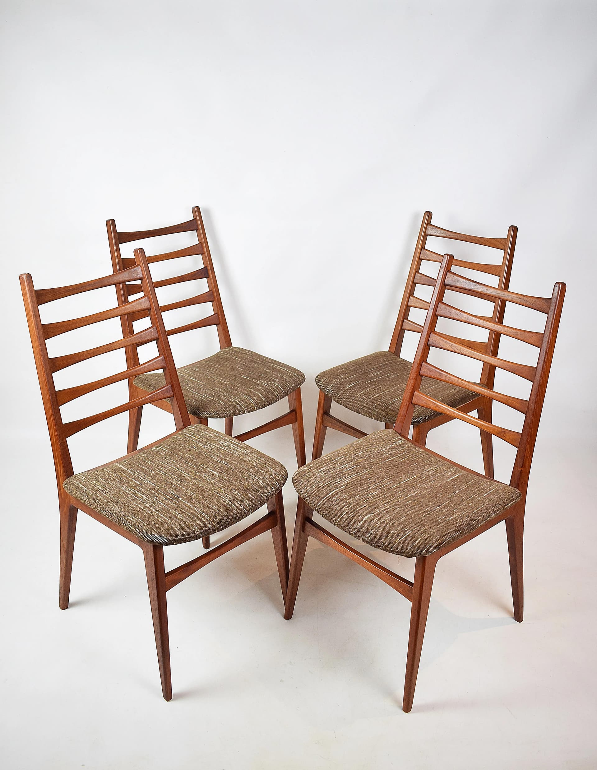 Komplet krzeseł, teak brązowy jasny, wełna beżowa, Benze Sitzmöbel, Niemcy, lata 50. - 86859