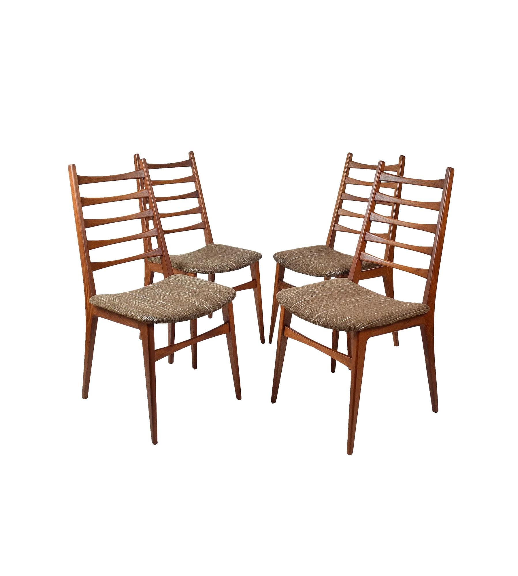 Komplet krzeseł, teak brązowy jasny, wełna beżowa, Benze Sitzmöbel, Niemcy, lata 50.