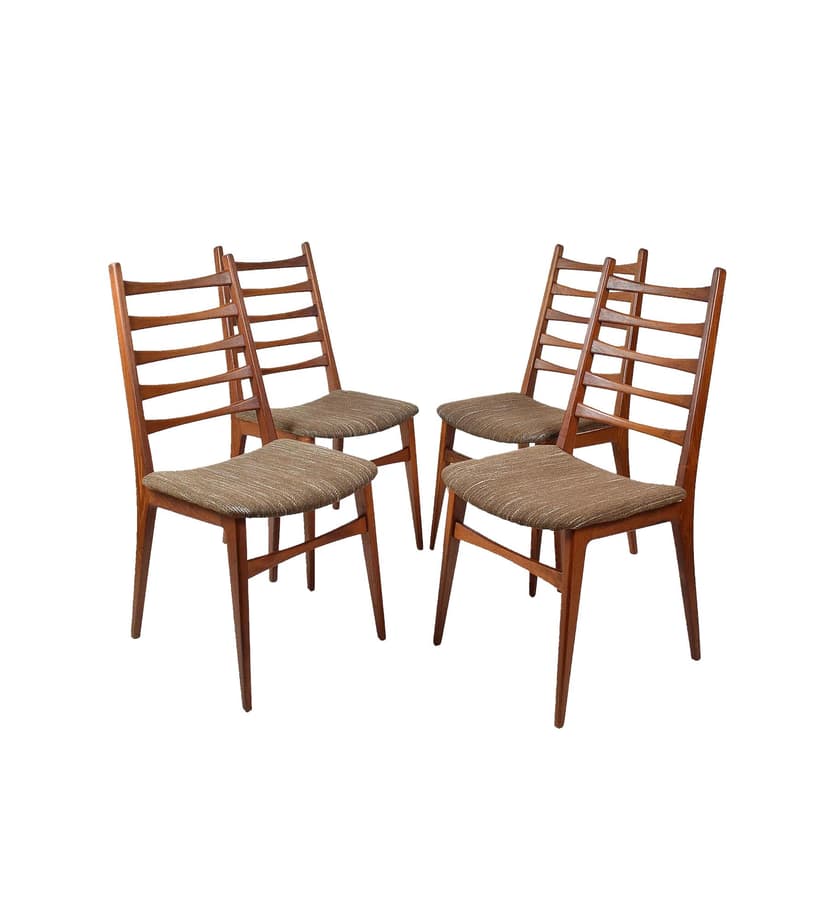 Komplet krzeseł, teak brązowy jasny, wełna beżowa, Benze Sitzmöbel, Niemcy, lata 50.